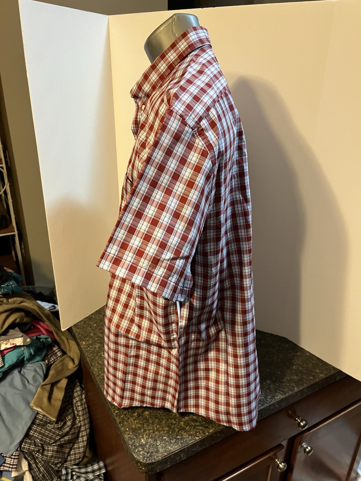 IZOD Men’s SS Button Down Breeze Shirt Red Blue Plaid XXL Cotton Poly – NWT