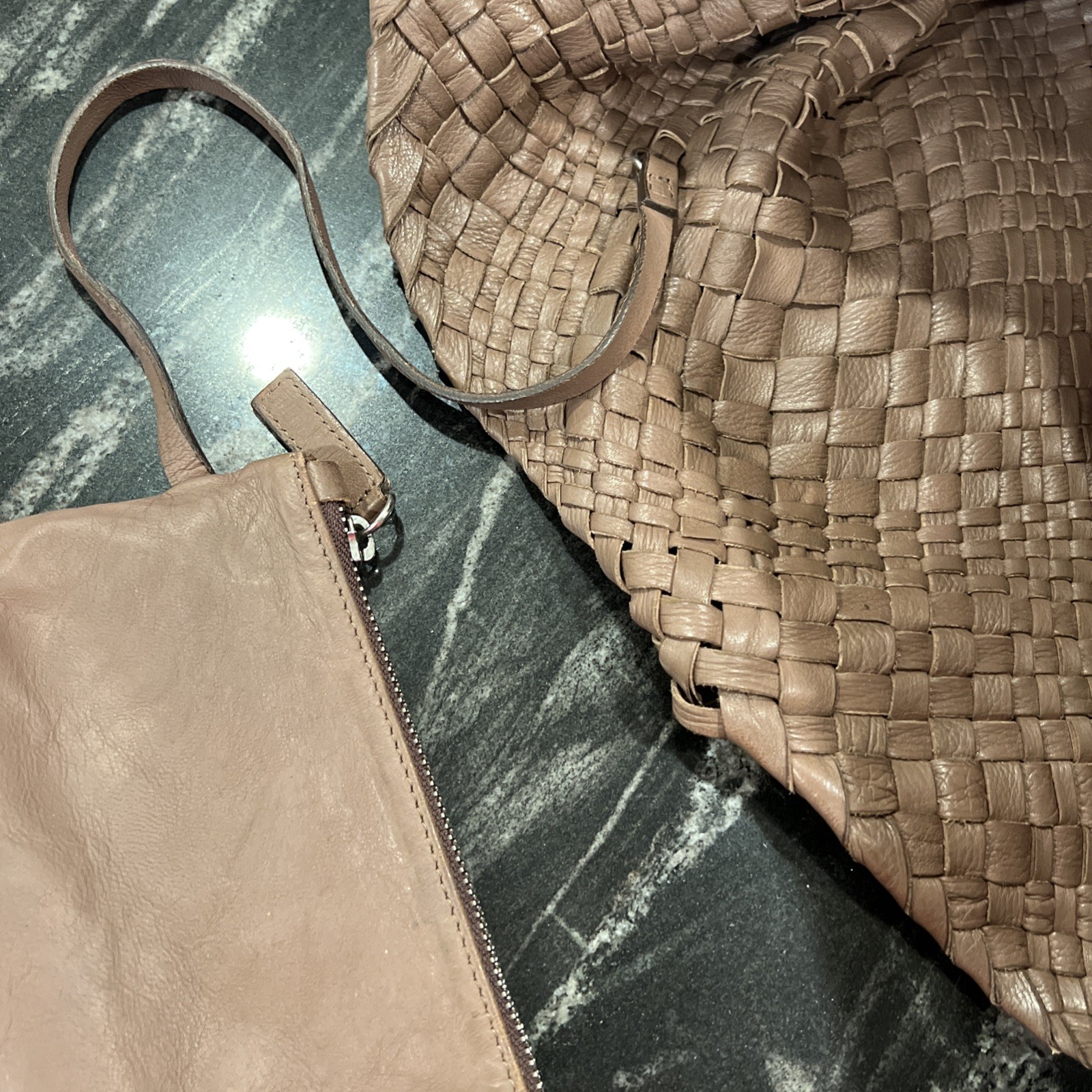 FALOR Italian Genuine Leather Handbag Woven Made in Italy w/ Attached Coin Purse