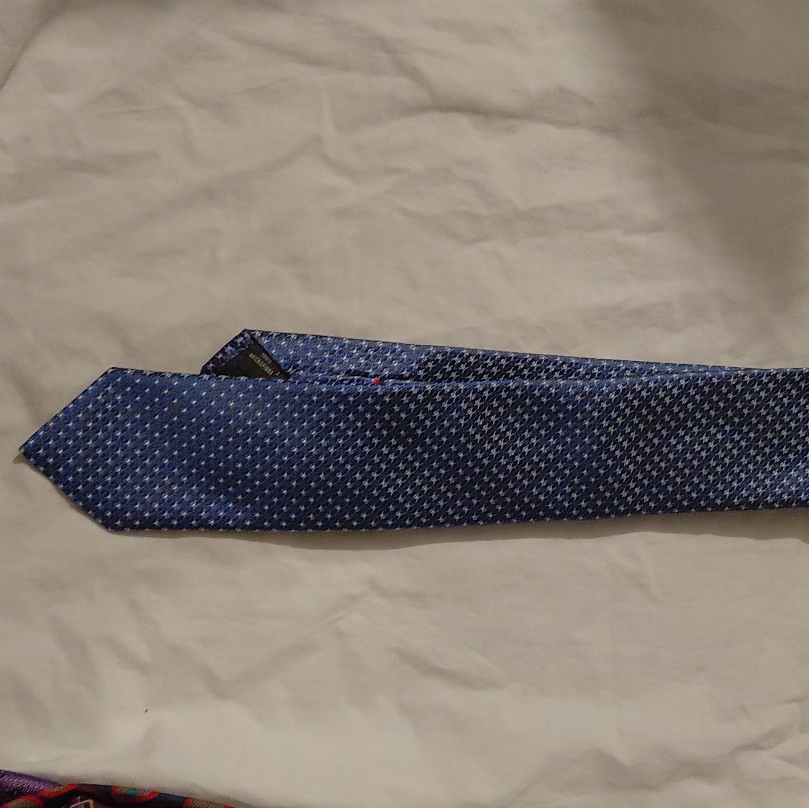 Synnax Blue Black White Geometric Men’s Pointed Tie Logo Accent
