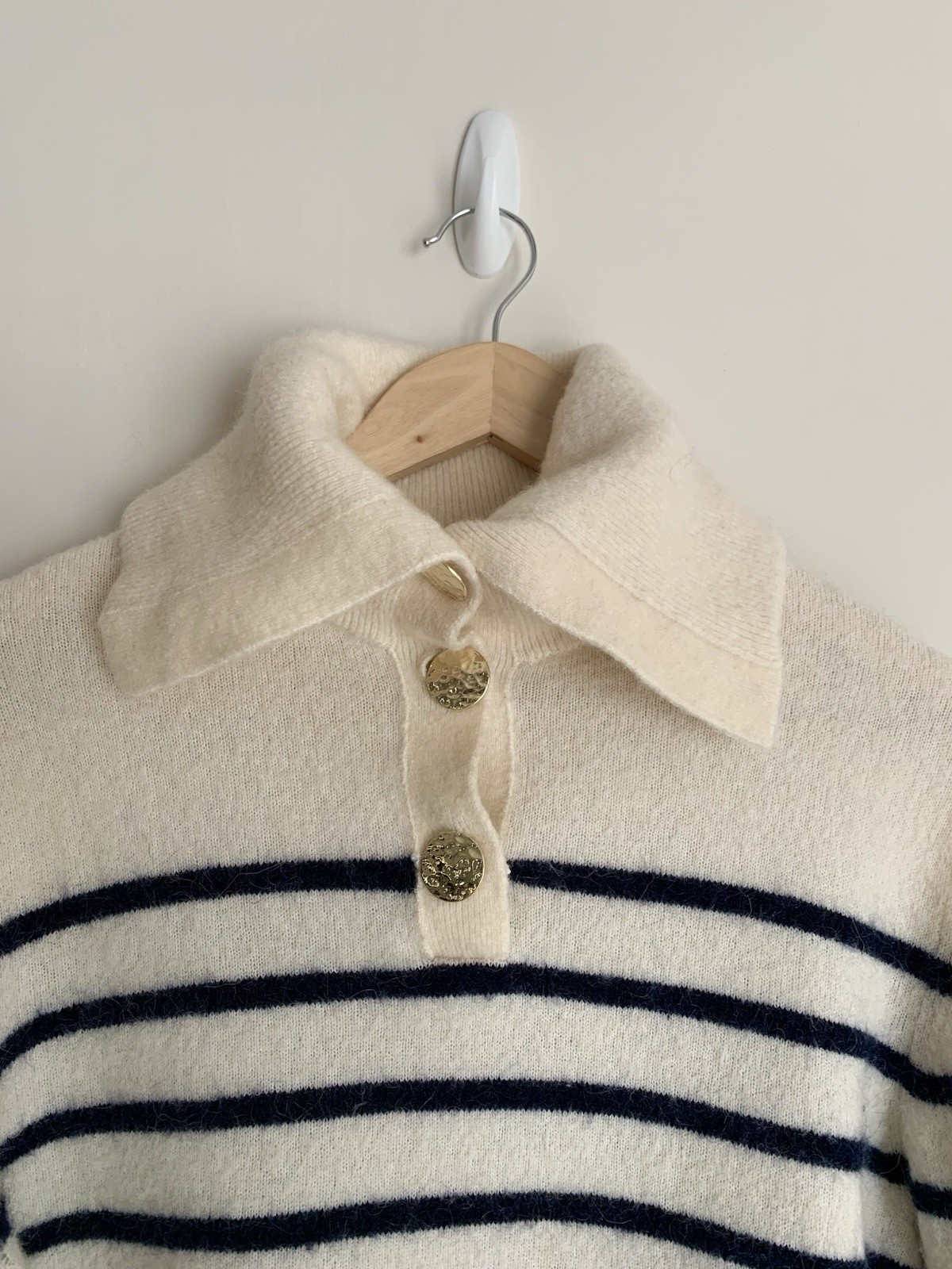 & Other Stories Paris Atelier Striped Alpaca Blend Jumper Cream & Navy Size S