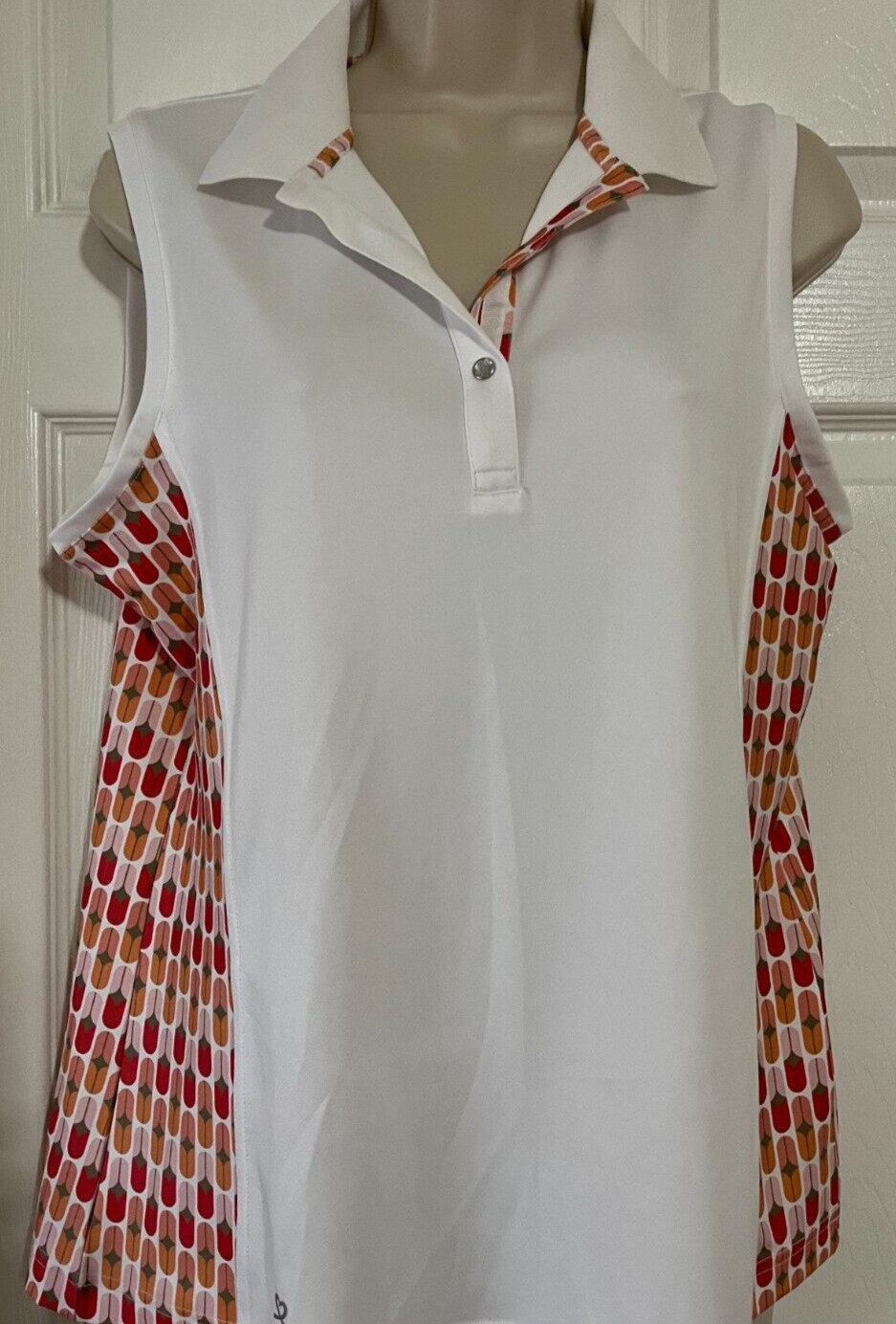 Daily Sports Golf Shirt Top Watermelon & White Amir Size L Polyester Blouse NEW