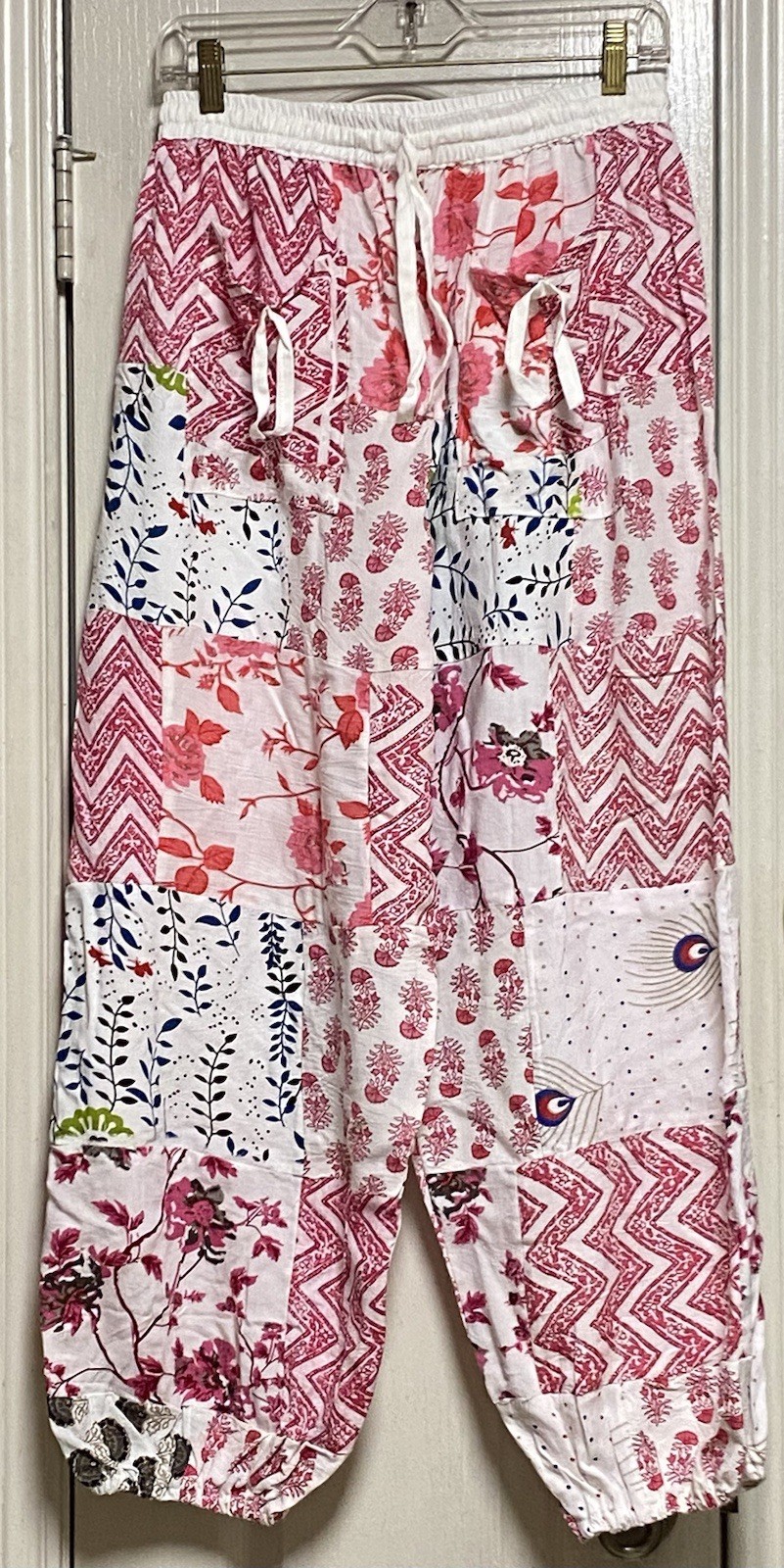 Boho Bloomers With Floral/Fauna Graphics On White Rayon Background-Gathered Legs