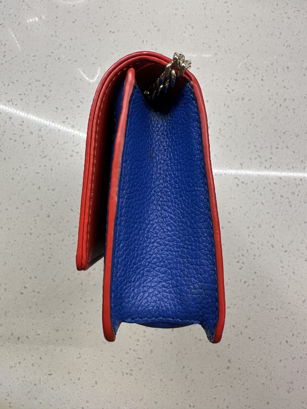 Versace Medusa Blue Crossbody Bag Gold Chain Strap Magnetic Closure Pockets