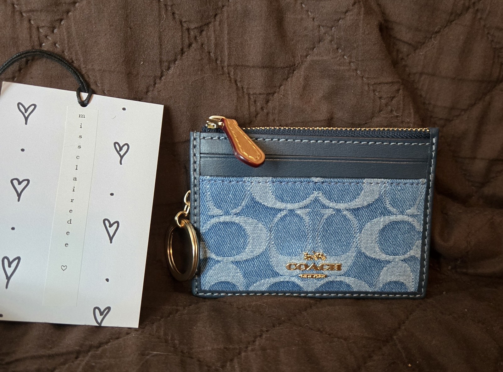 EUC Coach Mini Skinny Id Case In Signature Denim CDN29/CDF94