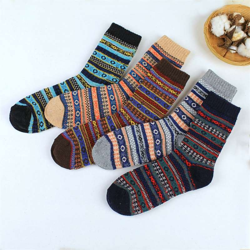Knitted Crew Socks+ 4%Sheep wool Blend Cashmere 5 Pairs Thick Winter Nordic Warm