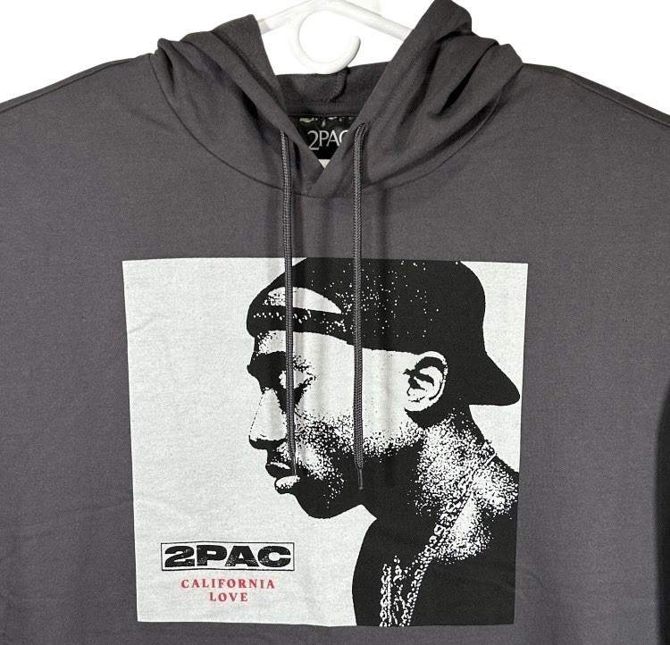 2Pac California Love Hoodie Volcanic Ash Grey Graphic Rap Sweatshirt Mens XL NEW