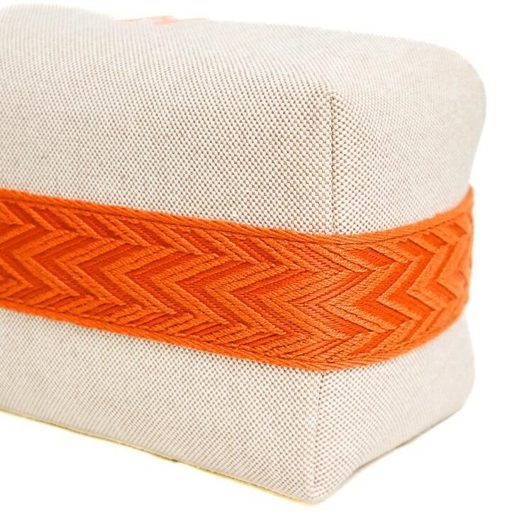 Hermes Bride A Brac PM Handbag Pouch Vanity Bag 7.9in Canvas Natural Orange 99