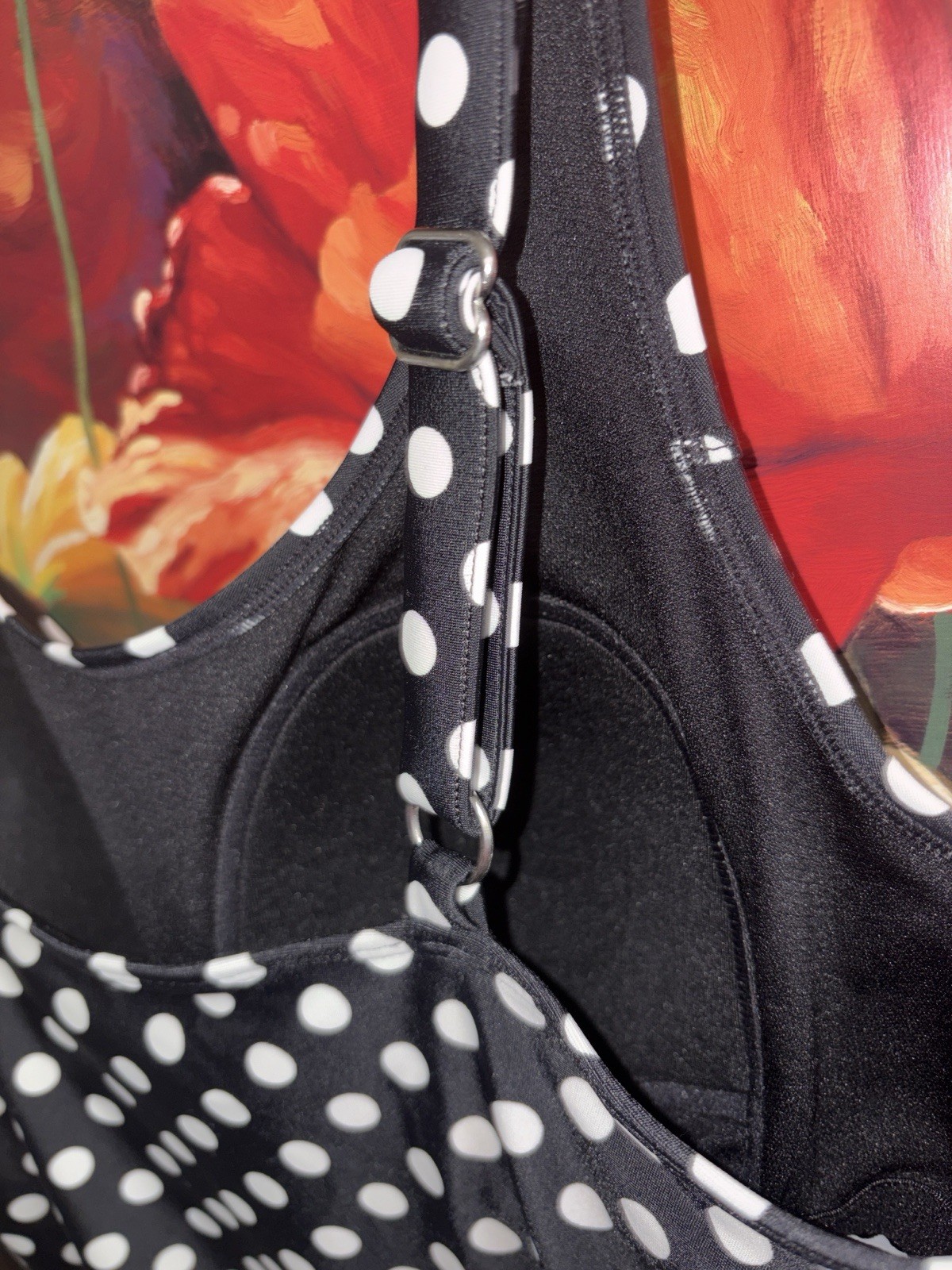St. John’s Bay One Piece Swim Tank Top Black/White Polka Dot 10B
