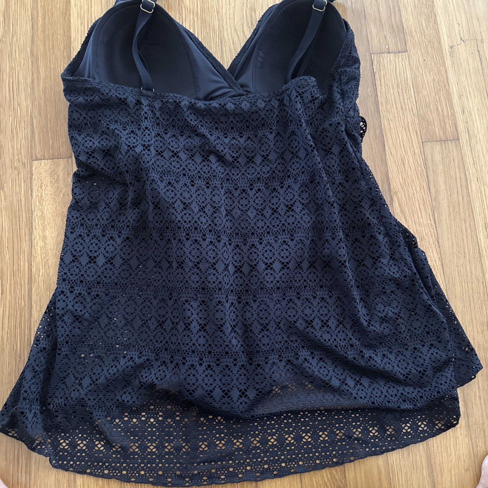 Black Alisha Levine Plus Size Swim Dress Swimsuit Crocheted Overlay 20W SEXY