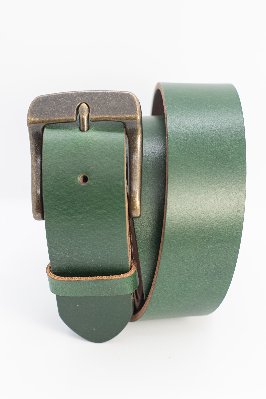 1.5″ Handmade Full Grain GREEN Leather Belt – Multiple Buckles – Made in the USA