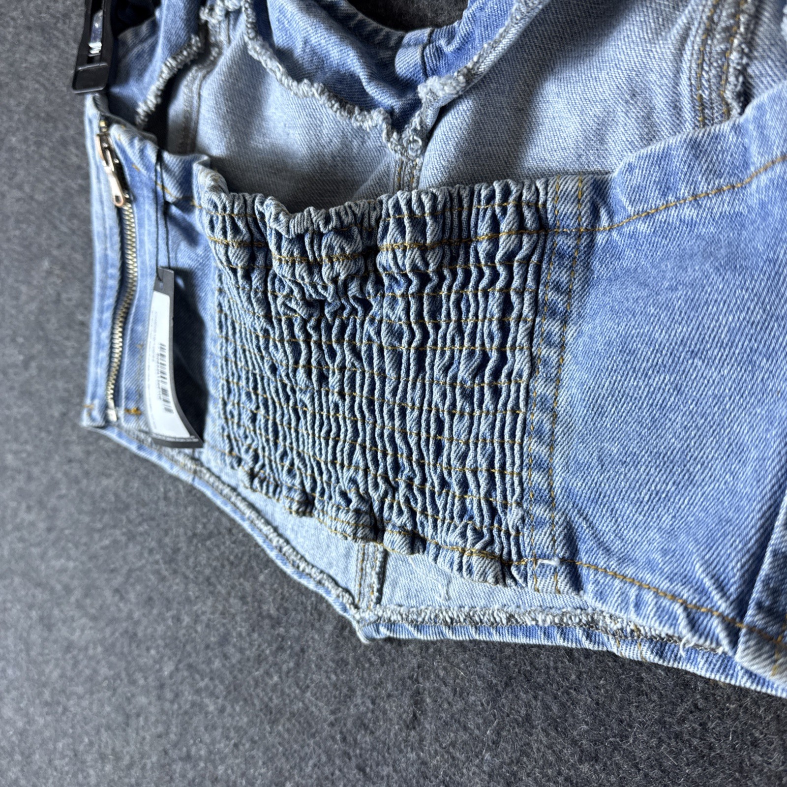 PRETTY LITTLE THING WOMENS LARGE DENIM BUSTIER TOP SWEET HEART WESTERN COQUETTE