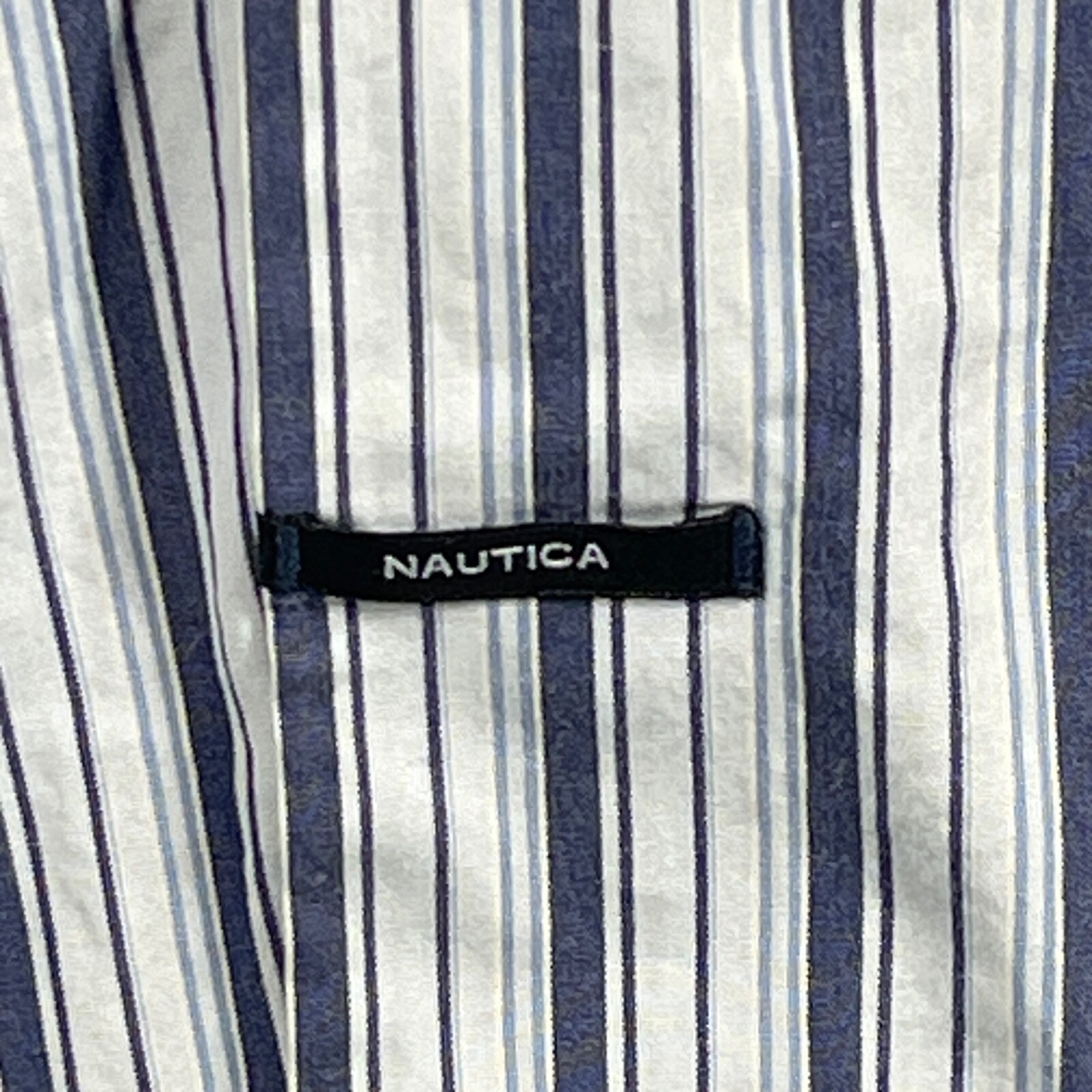 Nautica Shirt Mens Large Blue Stripe Button Up Dress Two Ply Cotton Preppy