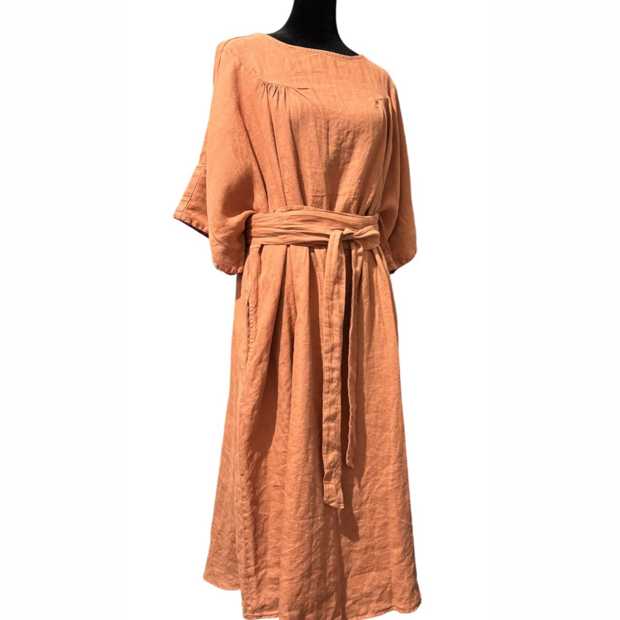 SUUNDAY The Emma 100% Linen Belted Midi Dress Blush Pink Oversized XS/S
