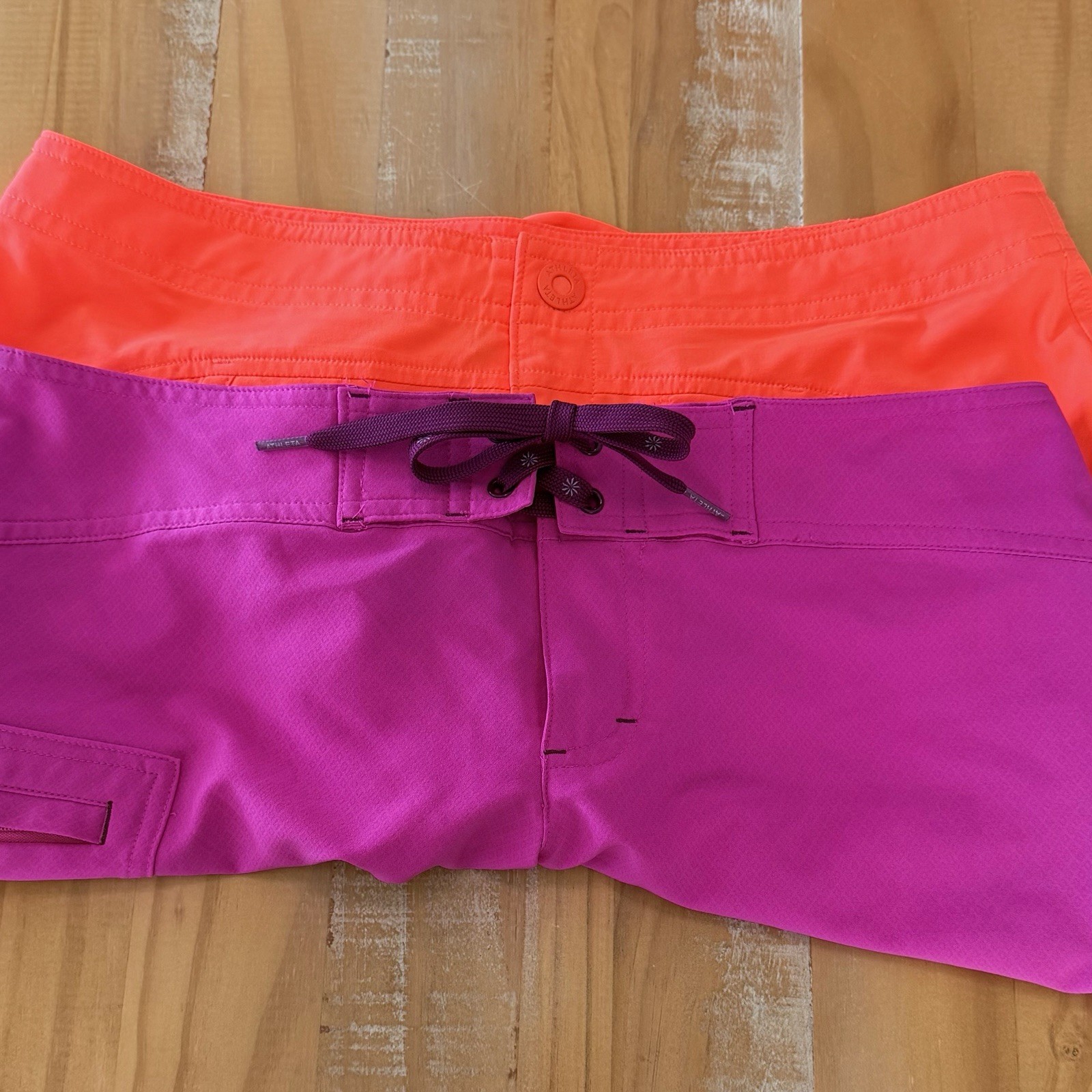 2 Athleta Shorts Magenta Lace Up Board & Orange Snap Closure Shorts Sporty