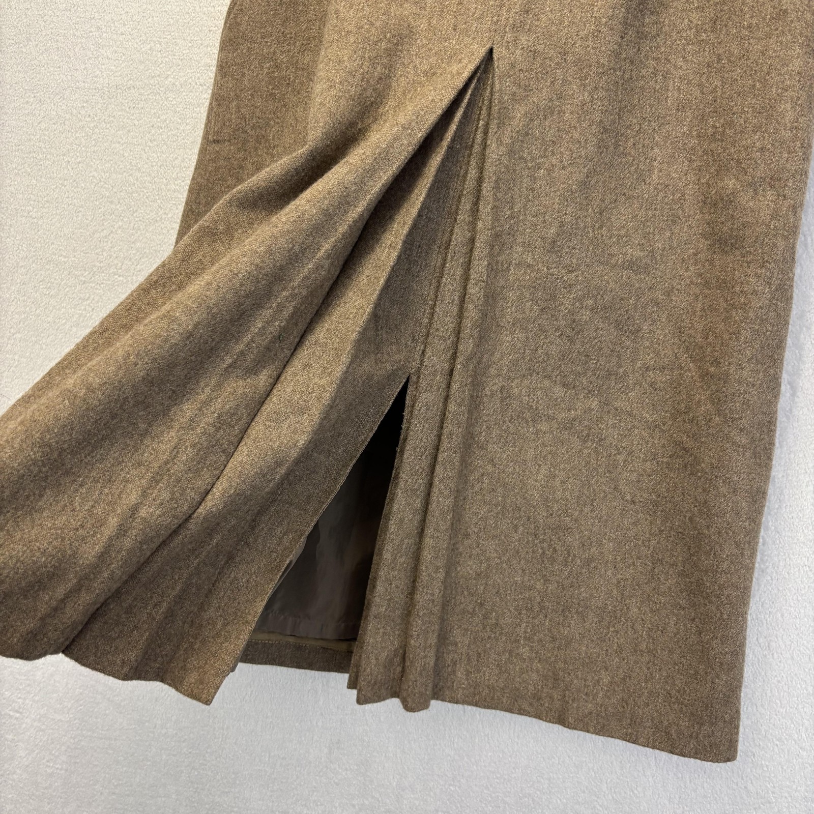 Vintage Tweed Wool Pleated A Line Skirt Medium 9 Brown Midi Slit Academia Office