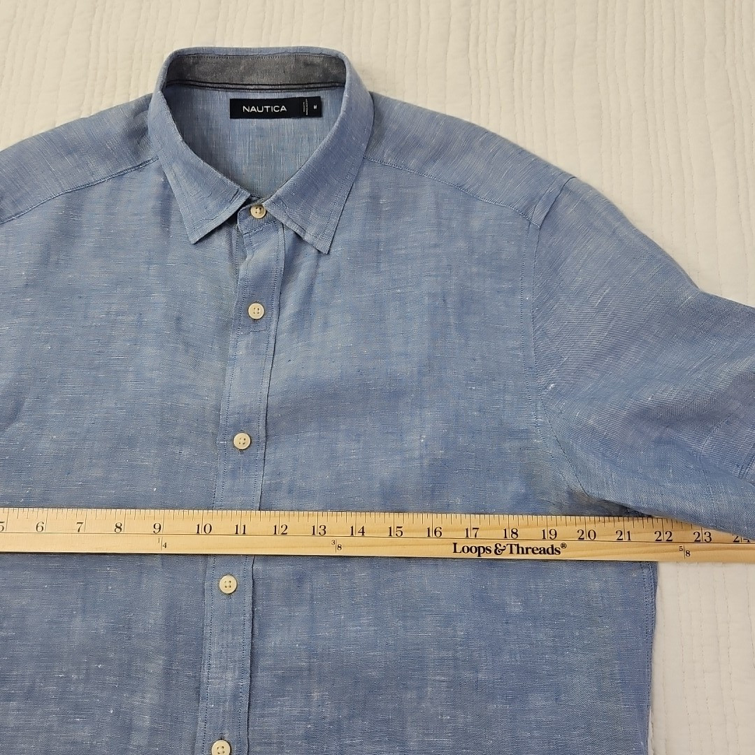 Nautica Linen Blend Short Sleeve Shirt Men’s M Blue Button Up EUC LN Resortwear