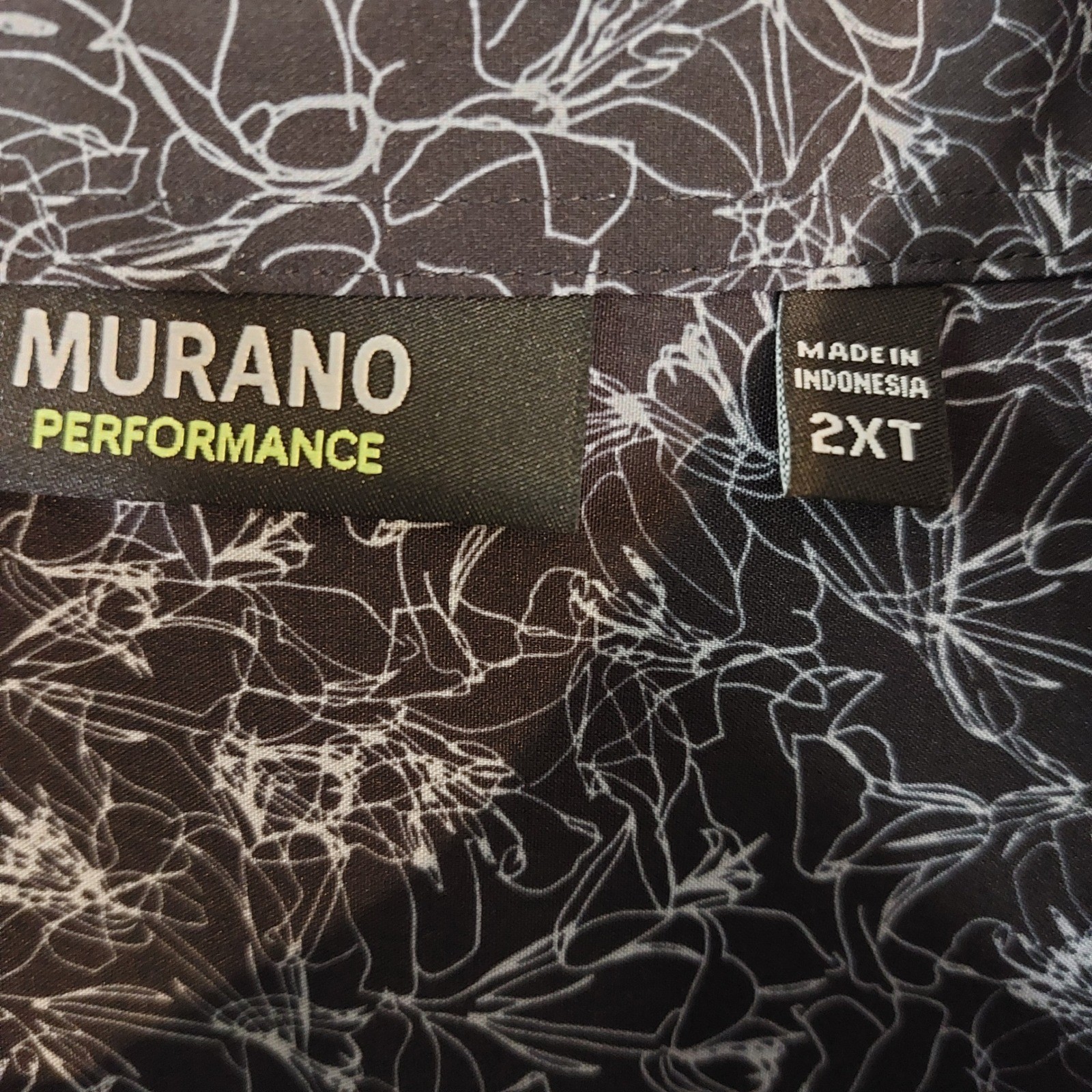 Murano Performance Tall Man Button Down Shirt Black White Floral Print 2XT