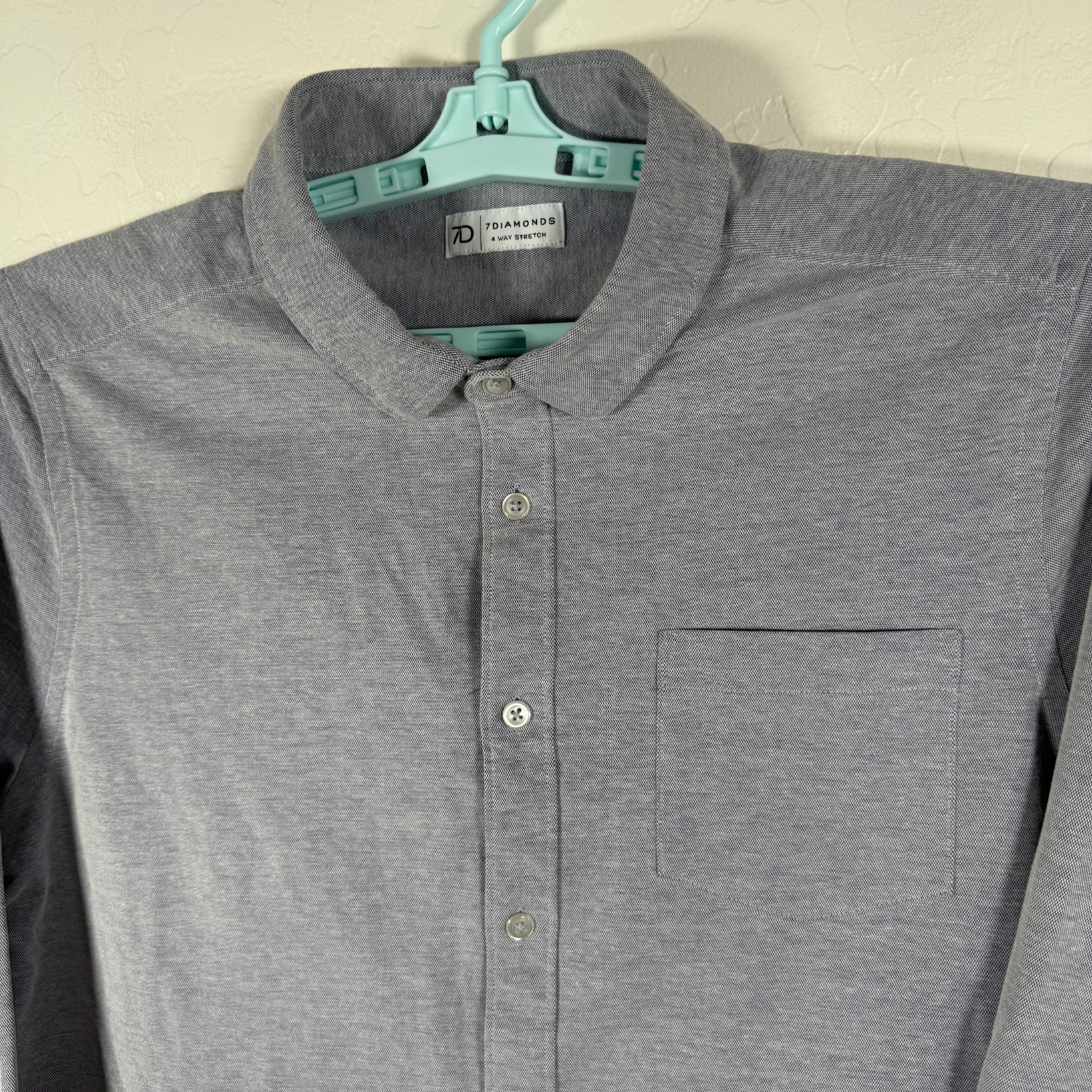 7 Diamonds Shirt Mens Large Gray Stretch Oxford Button Down 4 Way Stretch Cotton