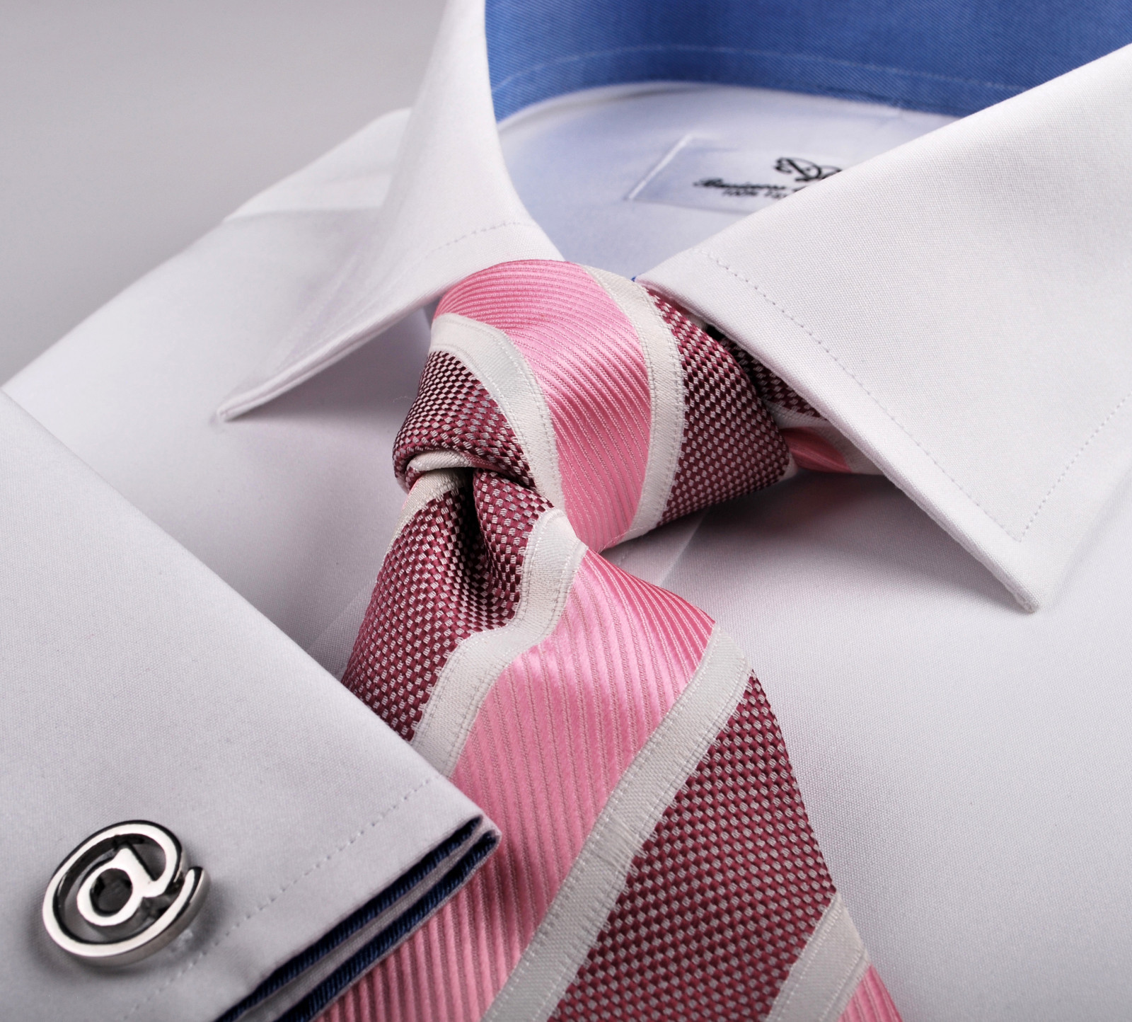 White Poplin Egyptian Cotton Profesional Formal Business Dress Shirt Blue Lining