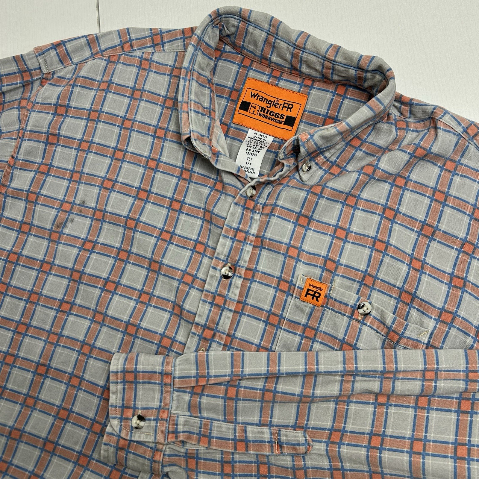 Wrangler FR Shirt Mens XL Tall Gray Riggs Flame Resistant Button Up Work Wear