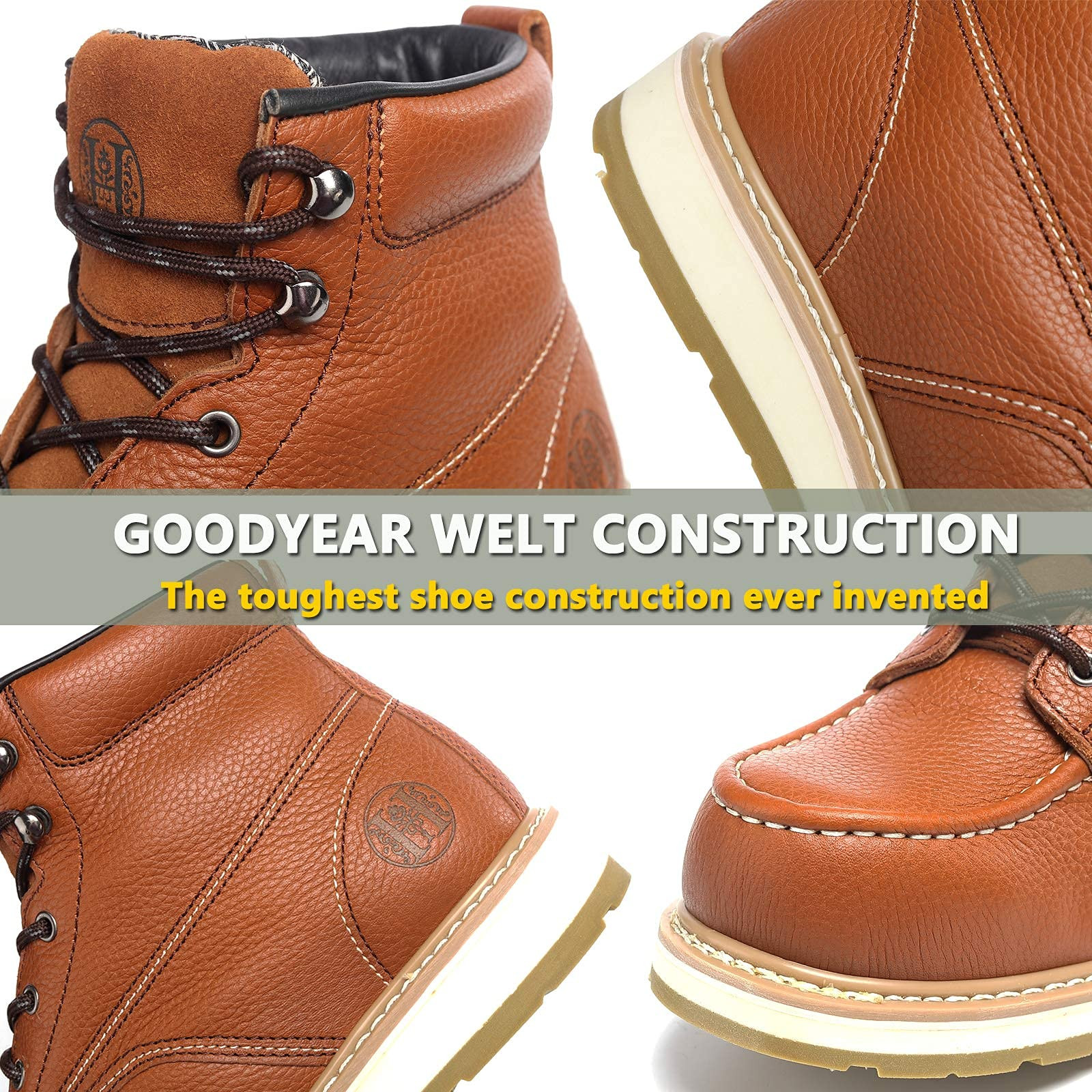 Mens Work Boots 6″ Soft/Composite Toe Safety EH Work Boots for Men Wide Shoes