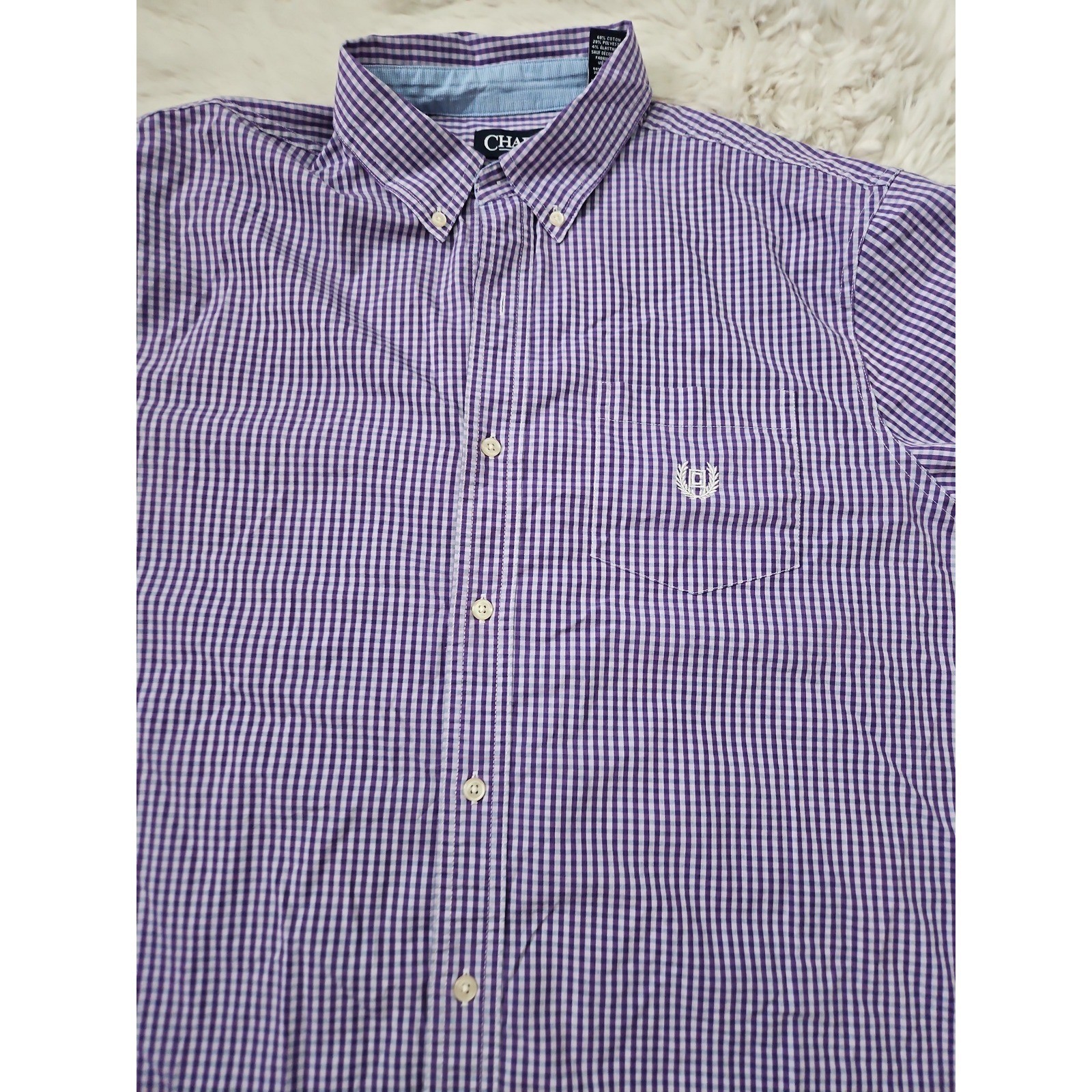 Chaps Purple Gingham Check Long Sleeve Button Down Shirt Men’s XL