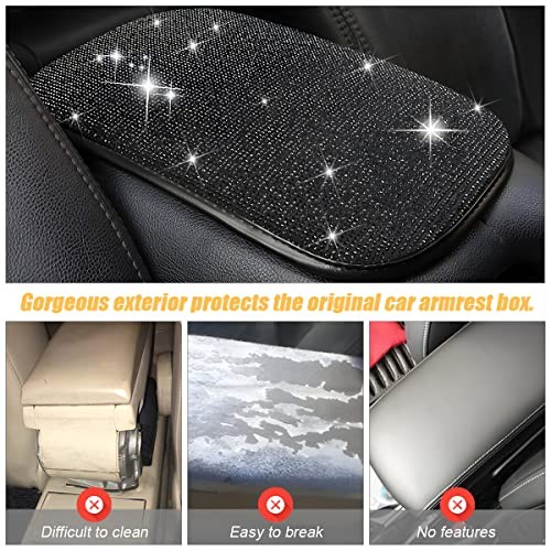 11.8 x 8.5 Inch Console Armrest Pad | crystal rhinestone surface, soft Black