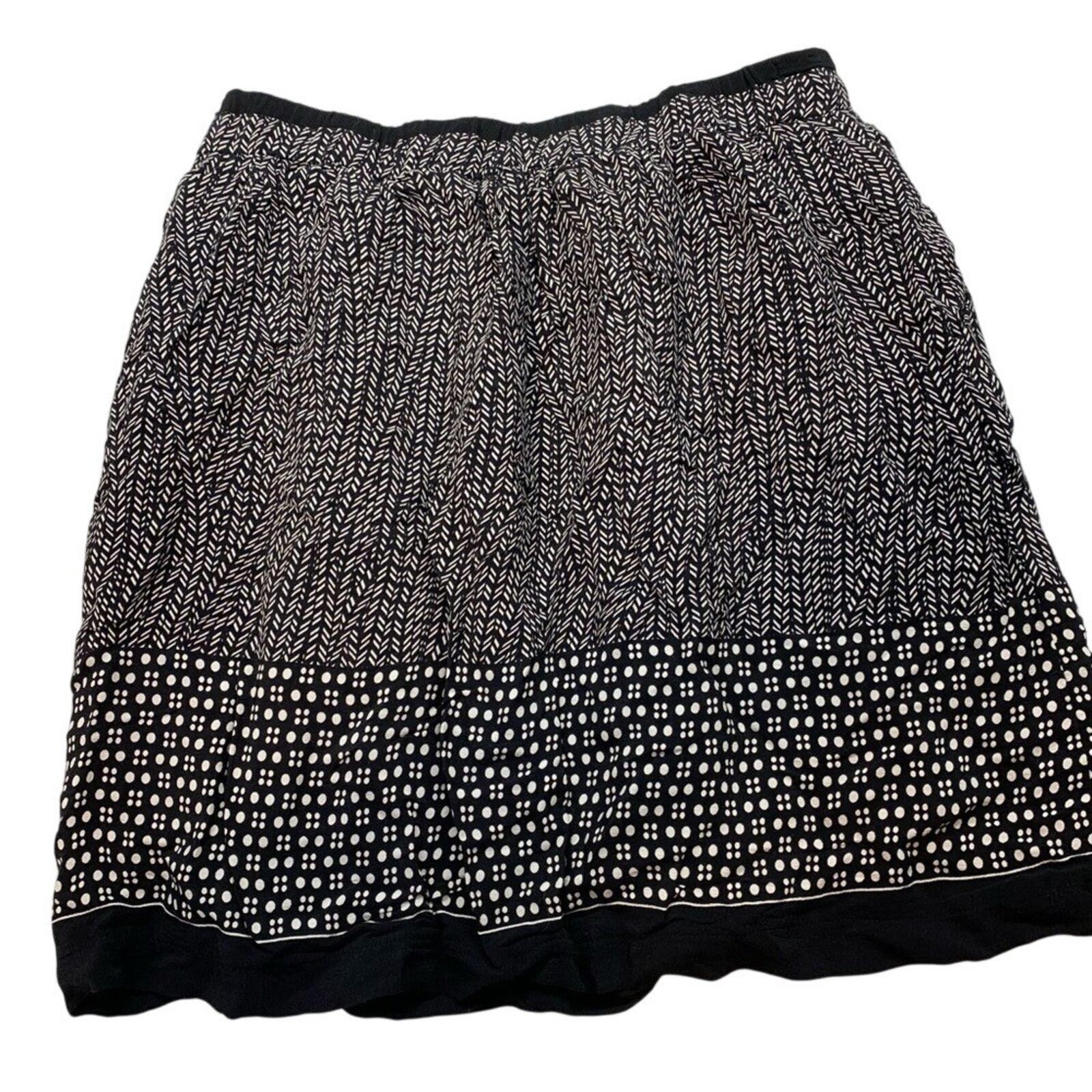Promod Skirt Womens 8 Black White Herringbone Dot Print Lined Side Zip Pockets