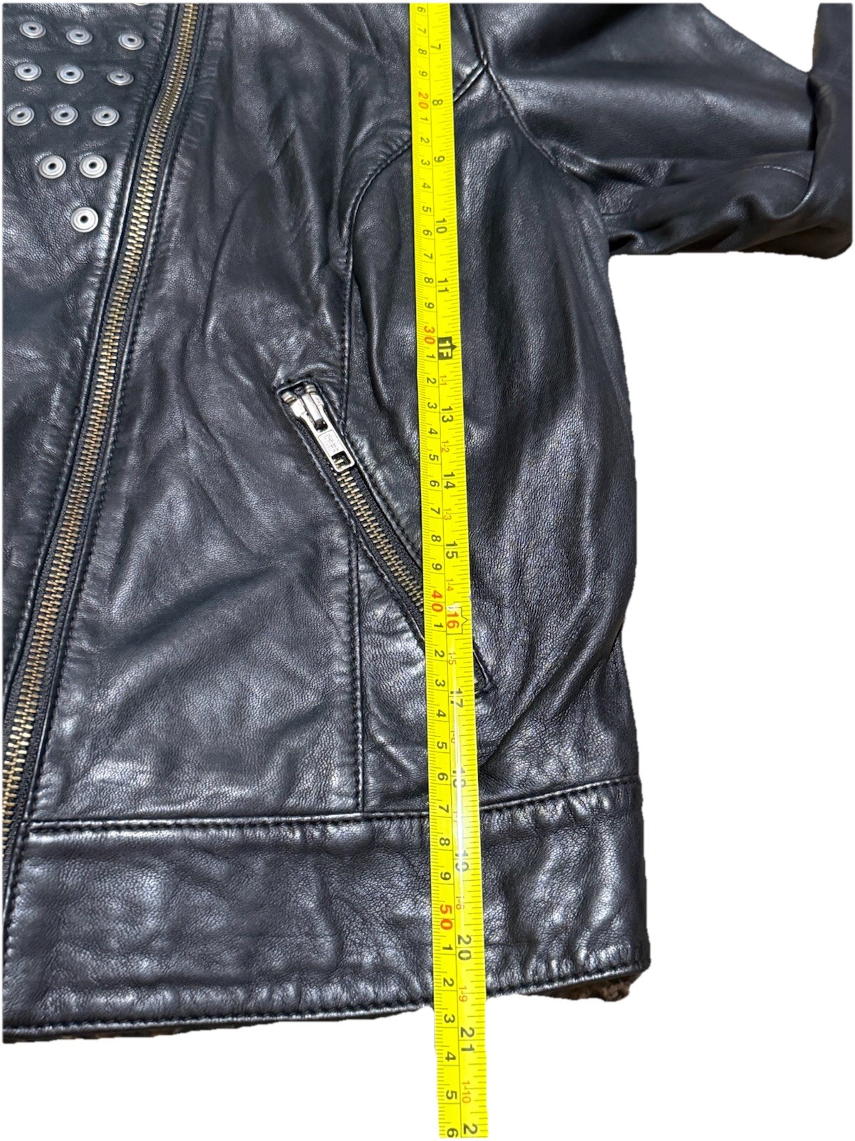 Trouvé black leather jacket women’s studded moto biker jacket size large