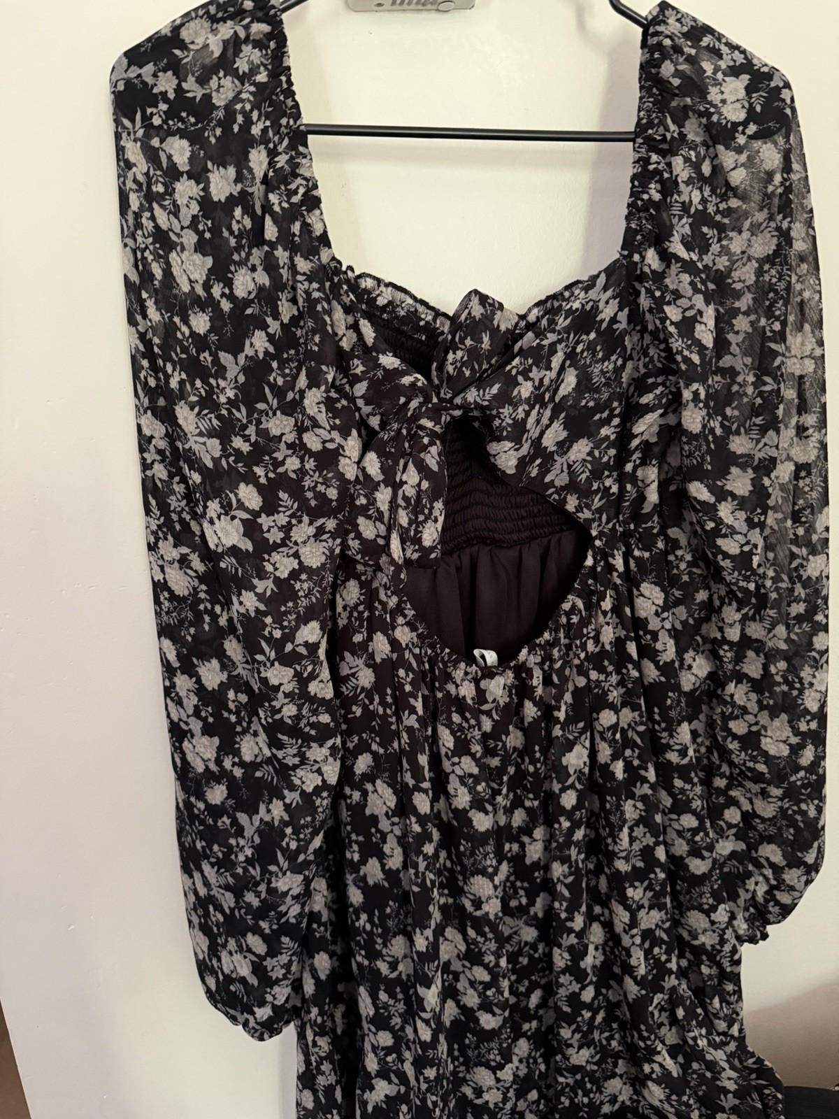 Altar’d State Women’s Black White Floral Smocked Square Neck Sheer Dress M
