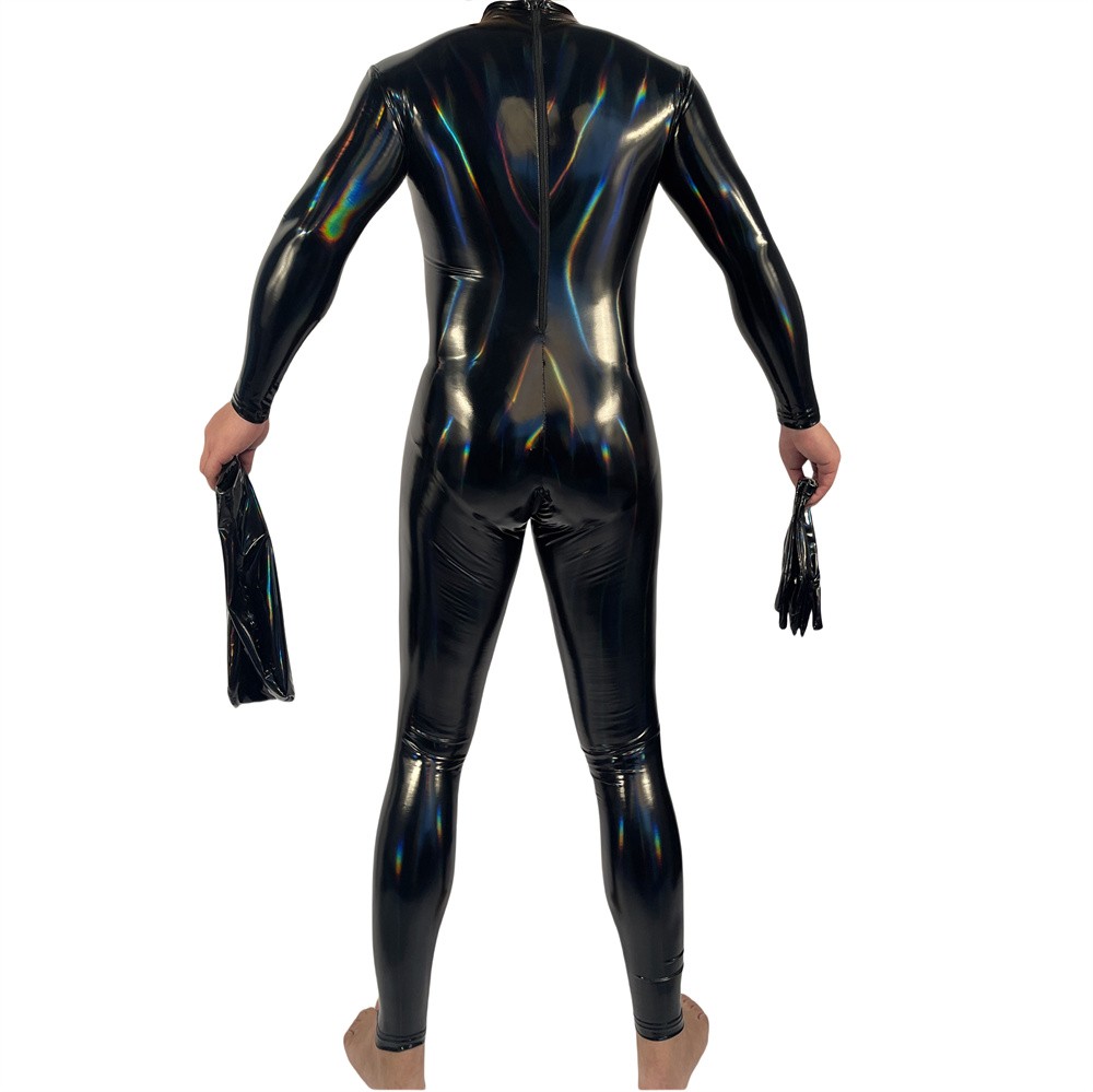 Men’s Wet Look Shiny Latex Leather Bodysuit Cosplay Costume PVC Bodycon Clubwear
