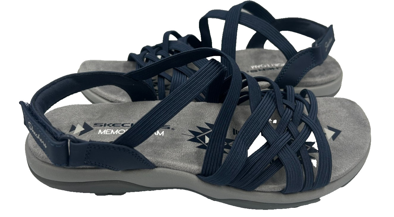 Skechers Women’s Reggae Slim Summertide Comfort Sandals Gry/Blu Wide Size:7 156P