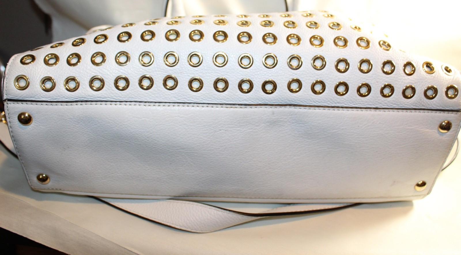 Michael Kors White Pebbled Leather Hobo Handbag Purse w/ Brass Detail Ex-Large