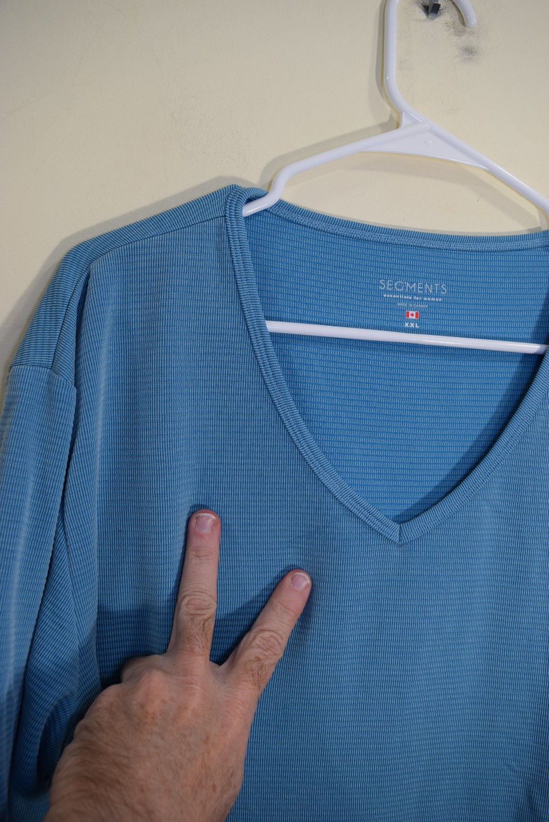 Seg’Ments Textured Knit 3/4 Sleeve V-Neck Shirt WOMENS XXL Tencel CANADA MADE