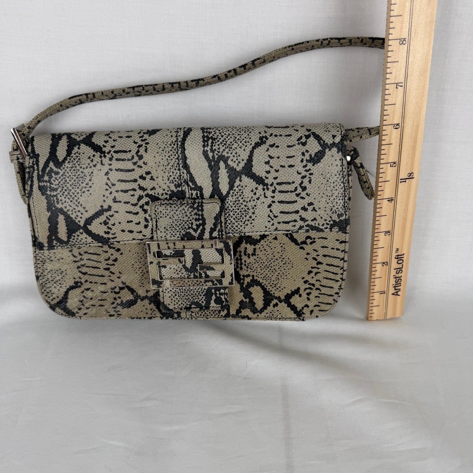 Unbranded Faux Snakeskin Baguette Shoulder Bag Python Print Silver FF Buckle