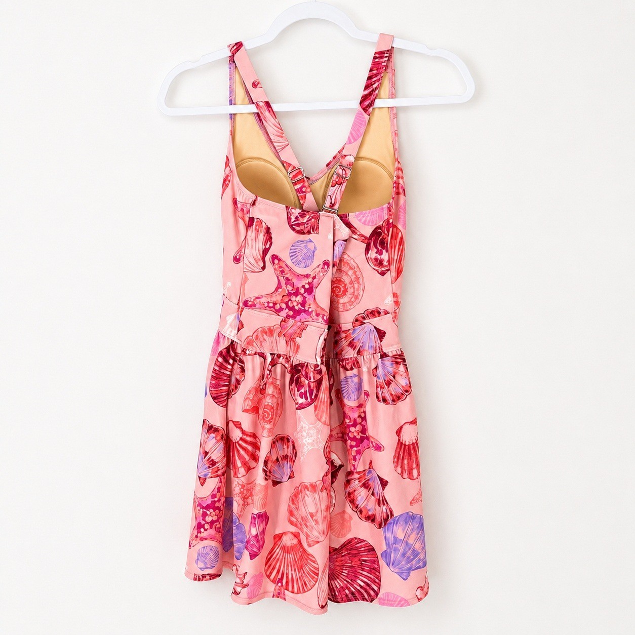D&Co. Beach Pink Seashell Starfish Print Swim Dress One Piece Swimsuit Size 6