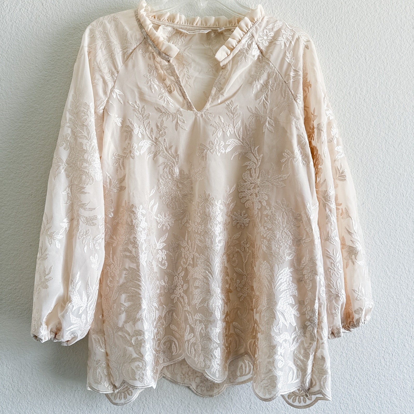 Soft Surroundings Ivory Embroidered Sheer Tunic Blouse XS Romantic