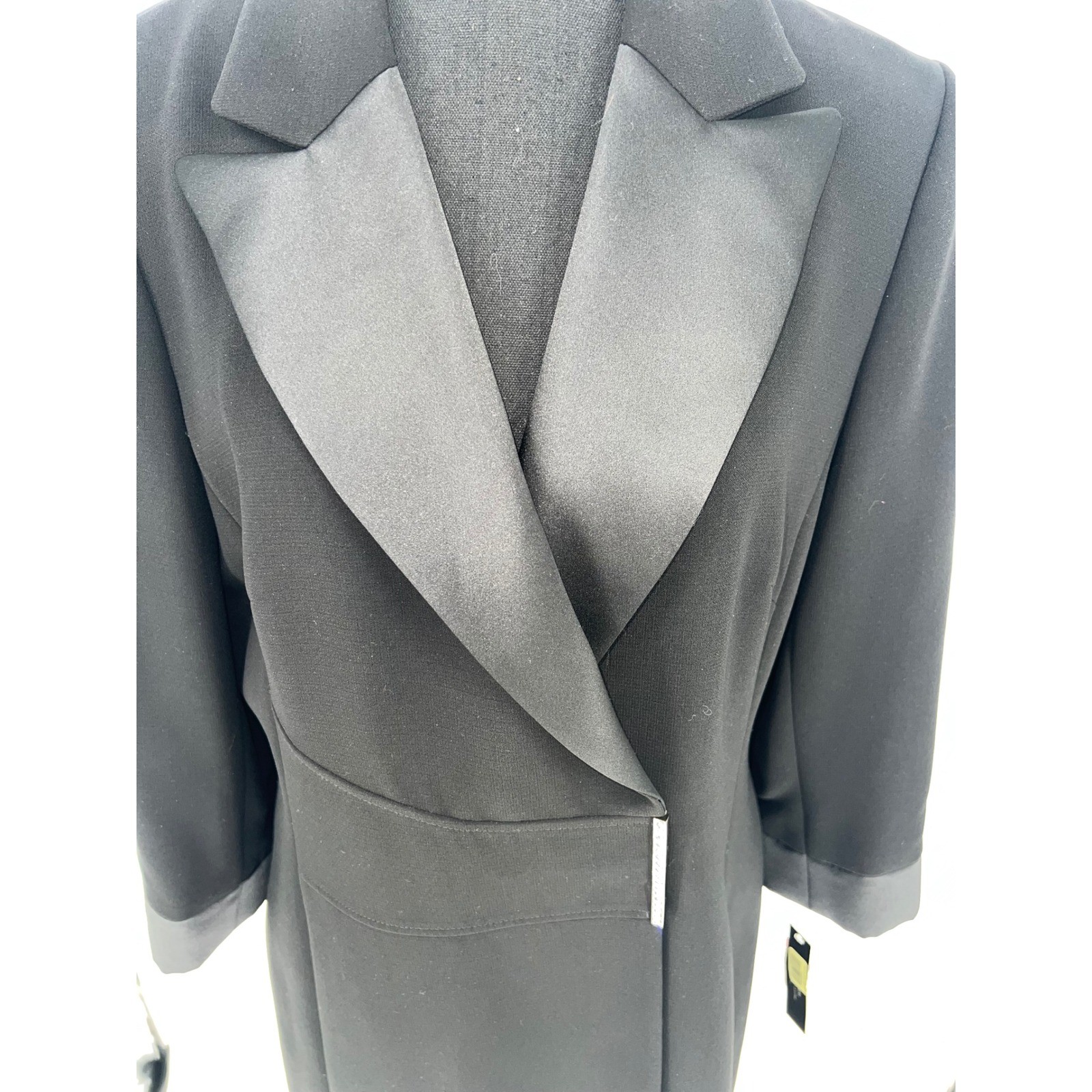 Alyssa Black Tuxedo Wrap Dress Satin Lapel Rhinestone Detail 12P 8223P845