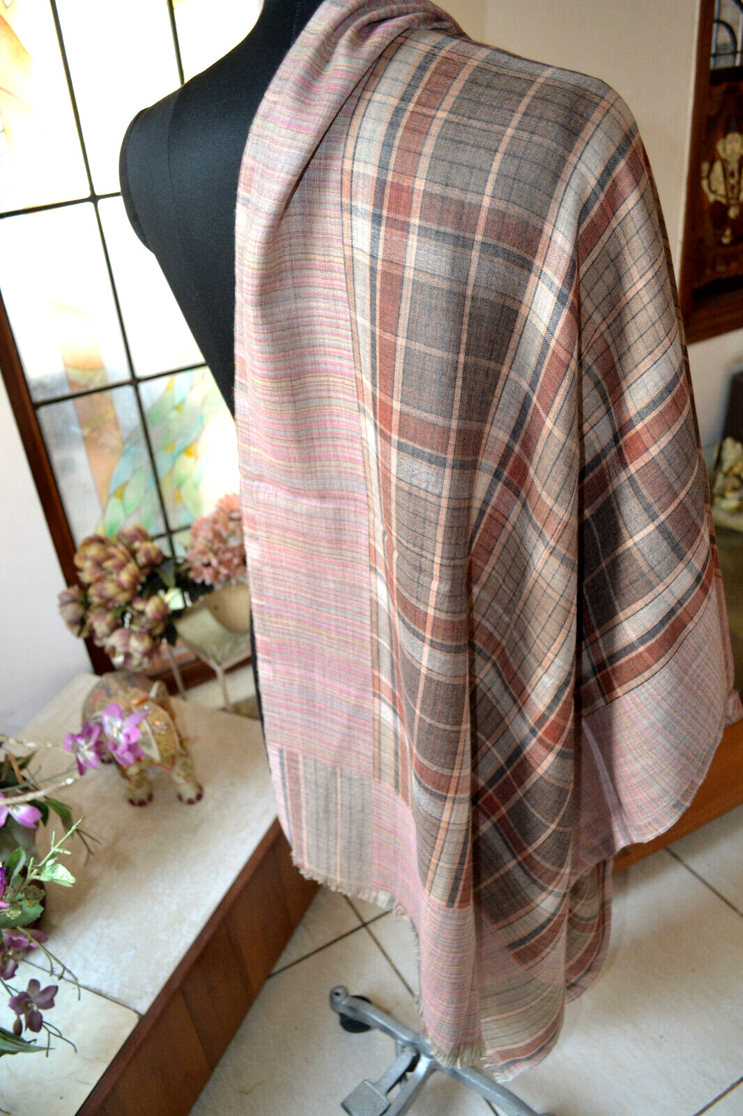 REVERSIBLE DESIGNER PLAID STRIPED PASHMINA STOLE~100% CASHMERE~3 DESIGNS CHOICE