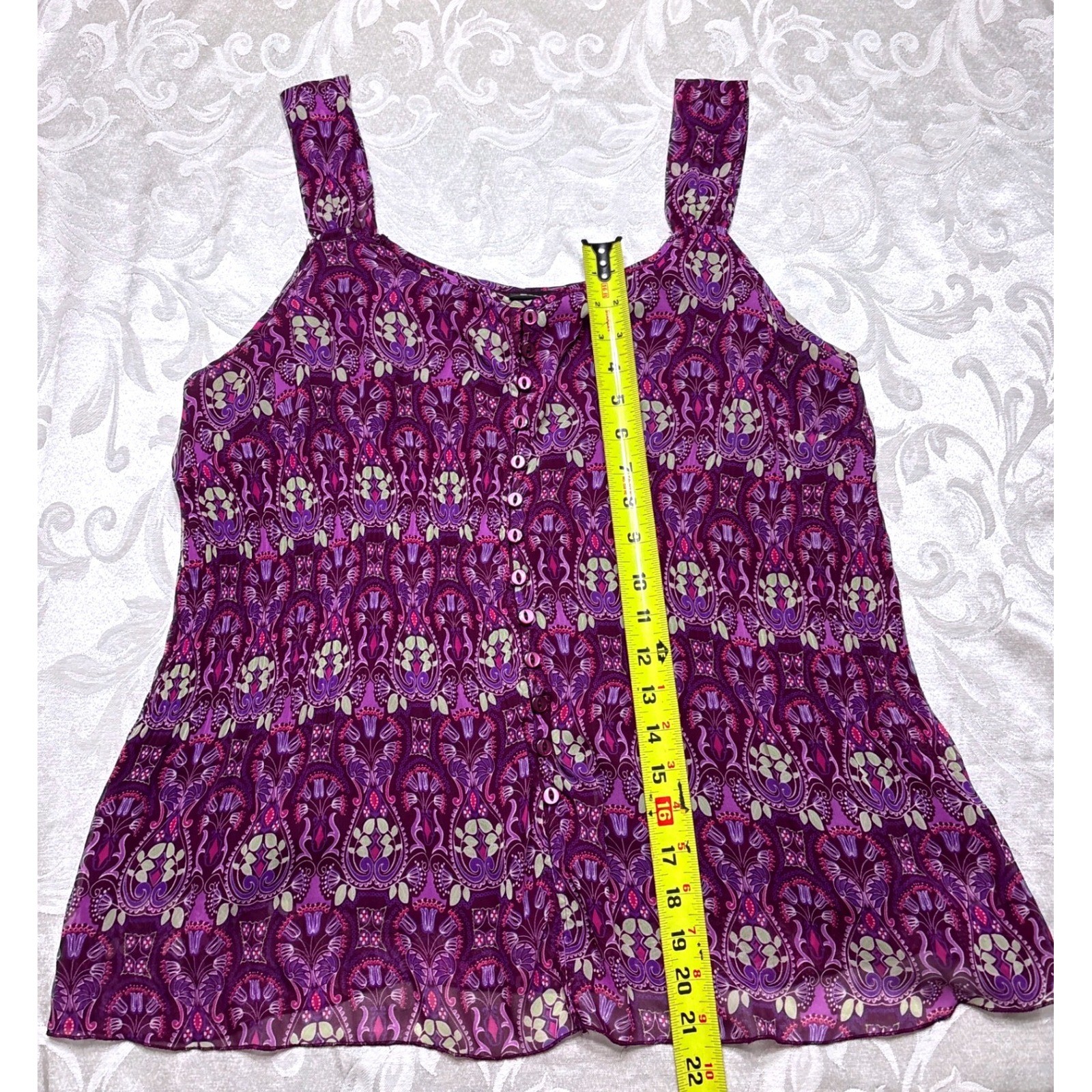Avenue Womens Purple Medallion Button Front Tank Top Blouse Plus Size 14/16