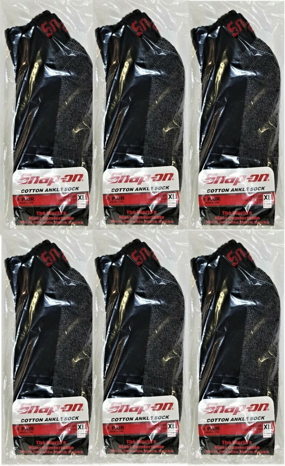 6 PAIRS Men’s BLACK Snap-On Ankle Socks X-LARGE *FREE SHIP* MADE IN USA *NEW* XL