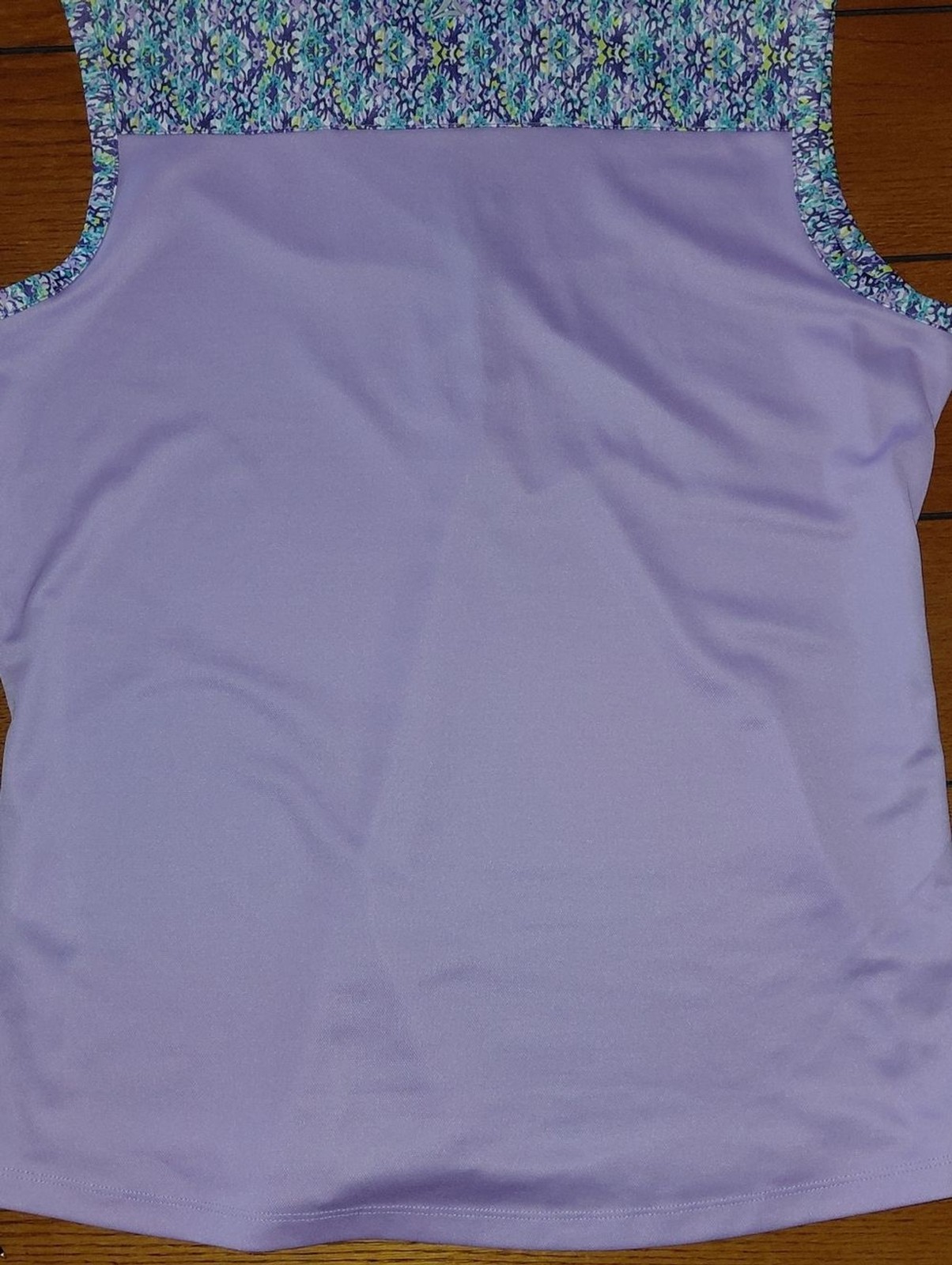 Bermuda Sands Sleeveless Lavender Golf Polo Top with Floral Trim Lg Msrp $79.99