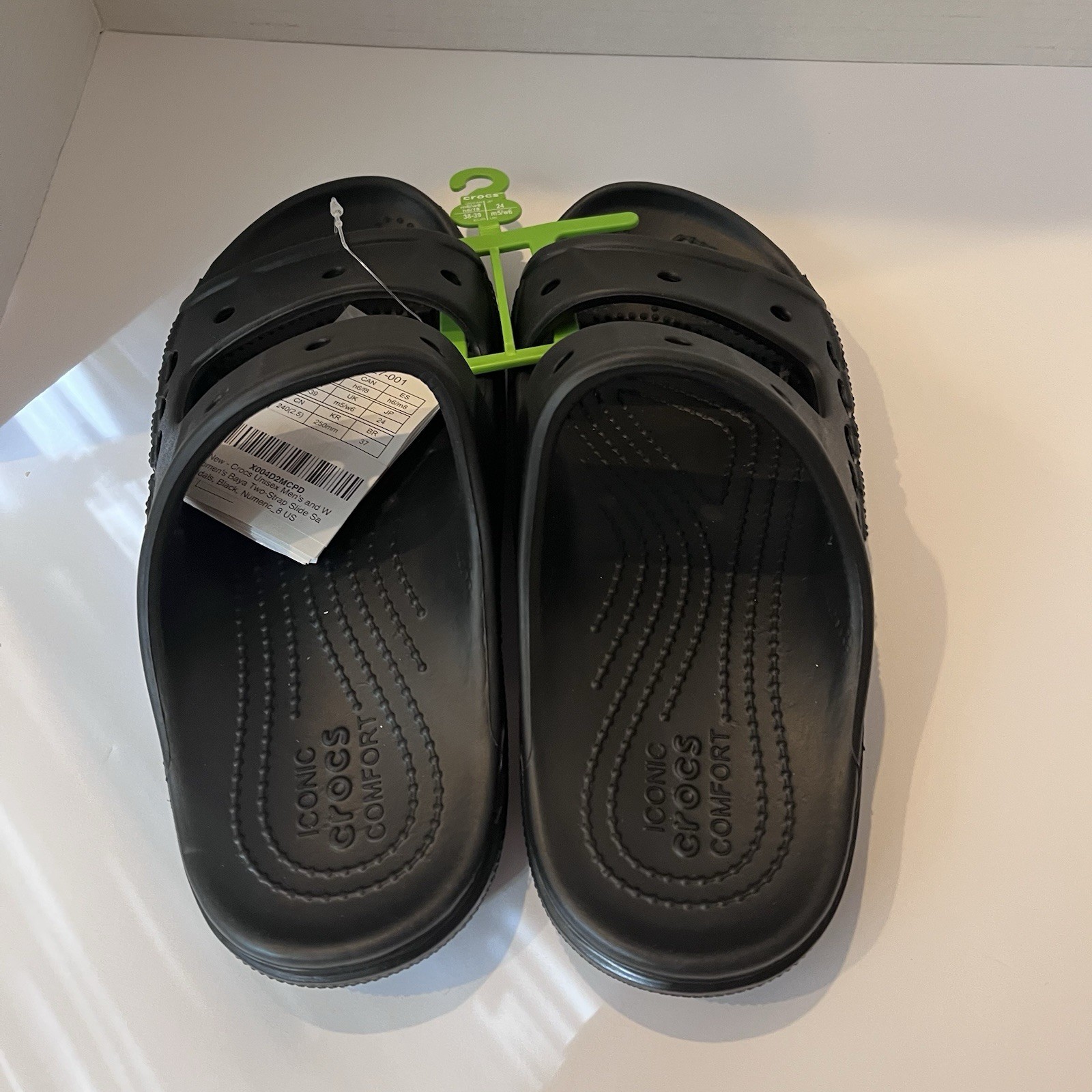 Crocs Sandals Womens 8 (Mens 6) Black Baya 2 Strap Slide 207627-001-Unisex