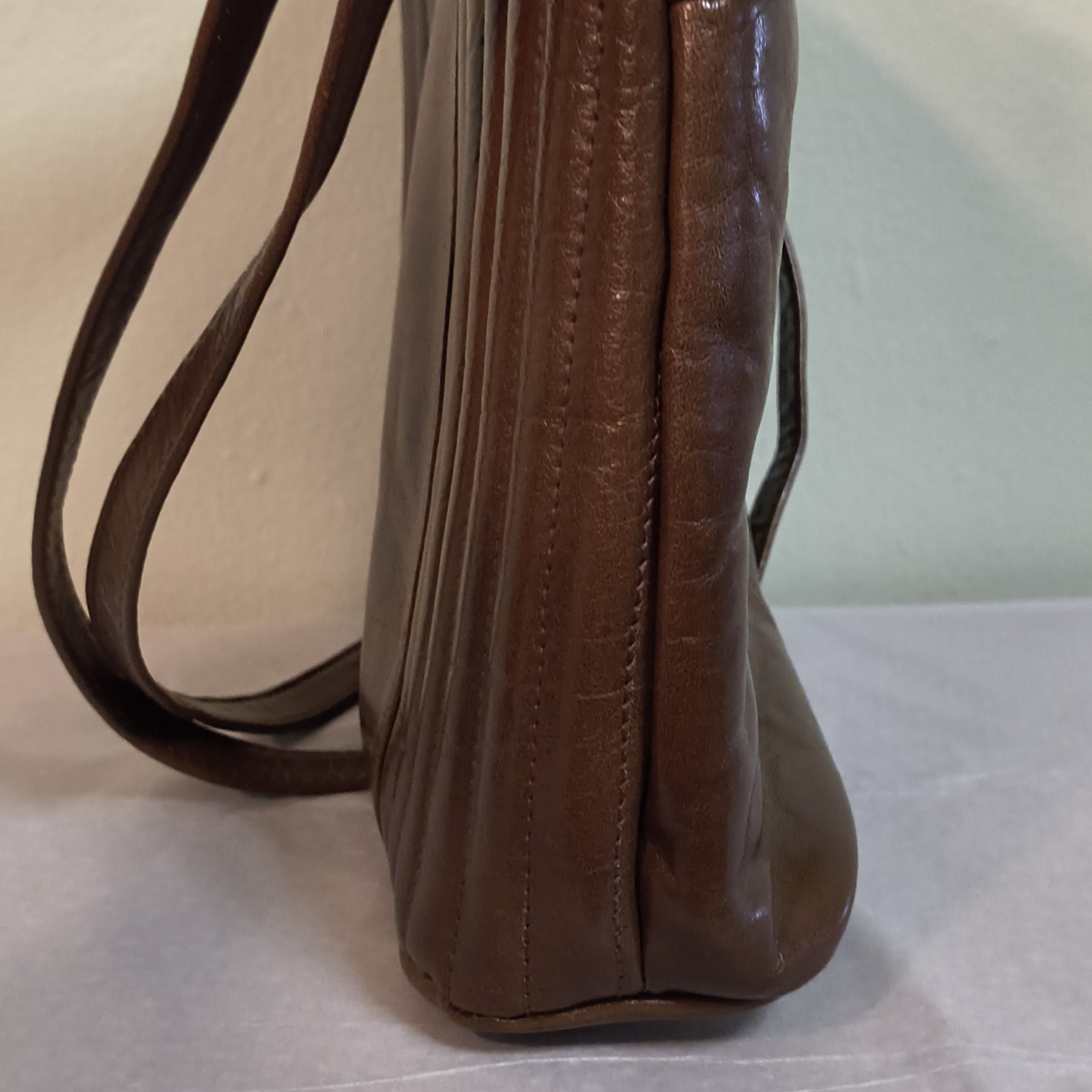 Genuine Leather Shoulder Crossbody Bag Brown Pintuck Stag British-Ashwood