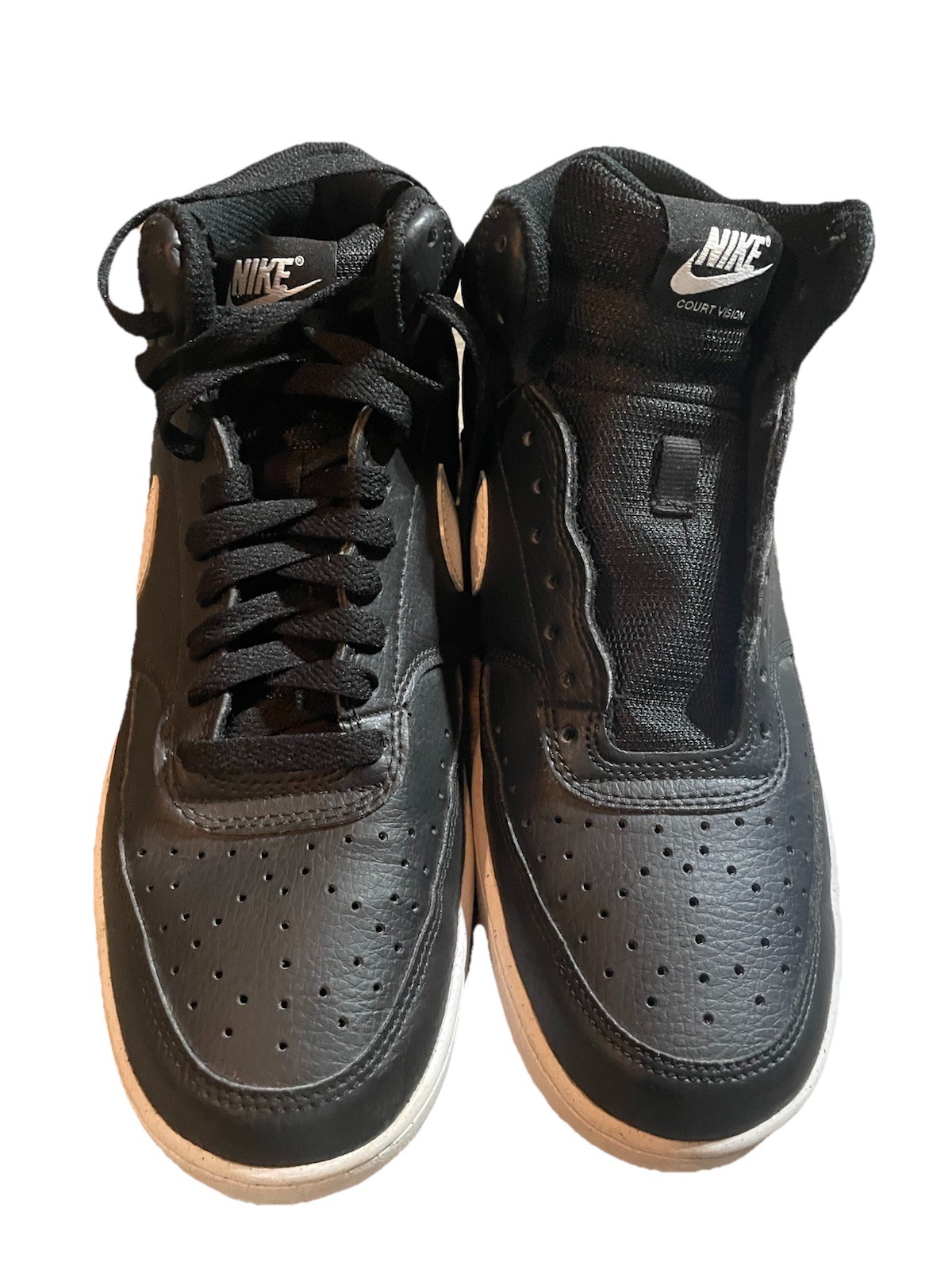 Nike Court Vision Men’s Mid Top Lace-Up Leather Sneaker Black/White