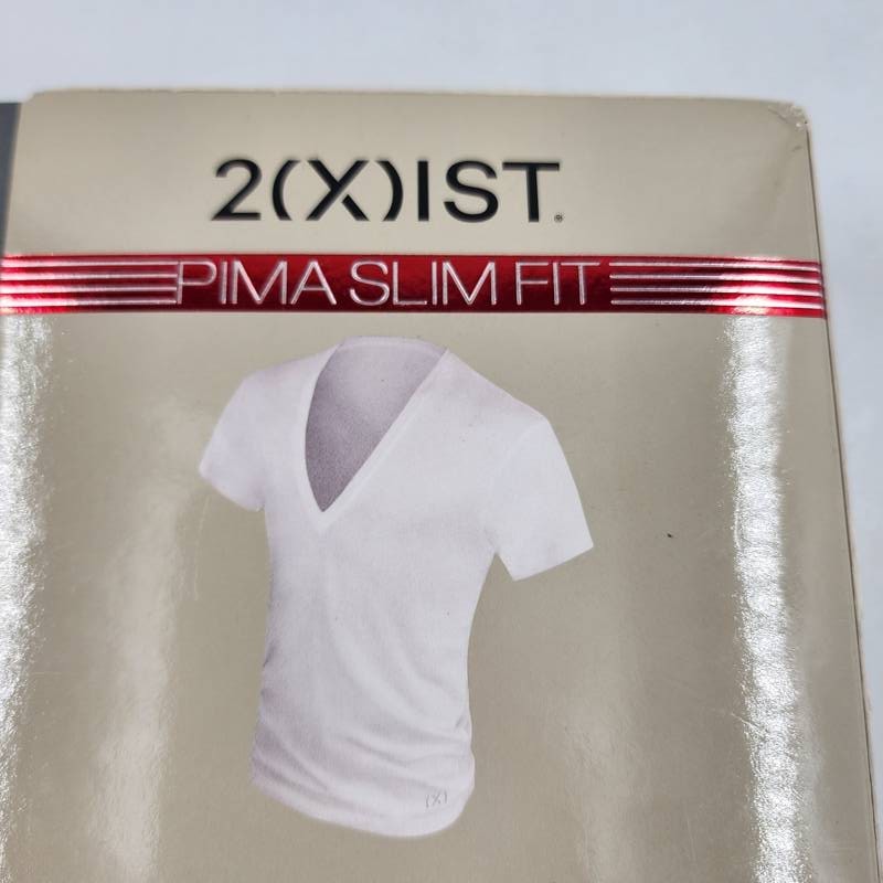 2(X)IST Pima Cotton Slim Fit Deep V-Neck Undershirt Men’s M White Short Sleeve
