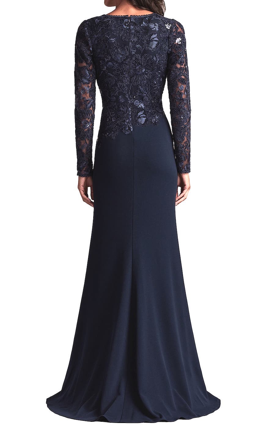 Tadashi Shoji CHT16206 Embroidered Bodice Long Sleeve Gown SZ 10 ($478) Navy