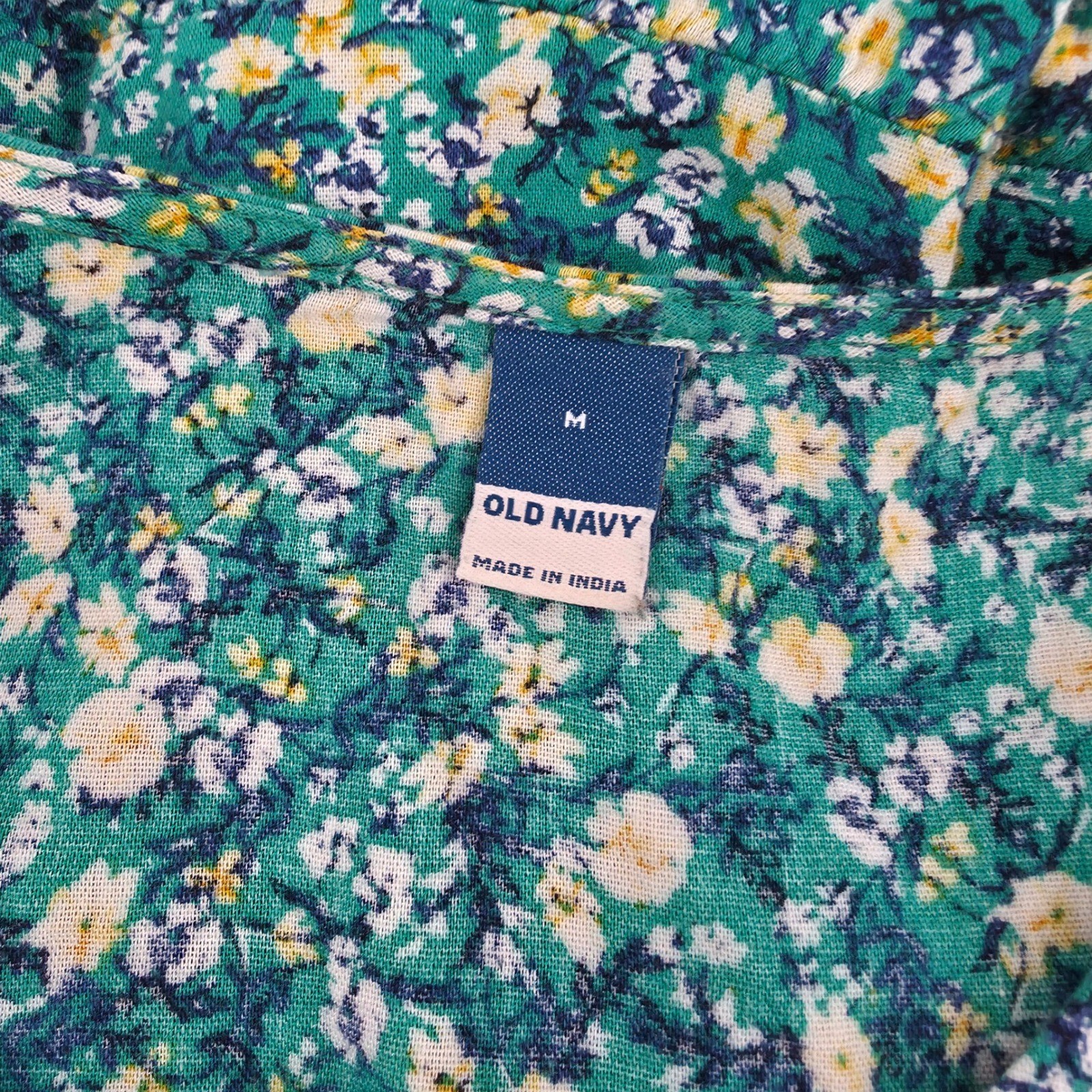 Old Navy Teal Green Floral Tiered Maxi Dress Puff Sleeve Button Front Womens M