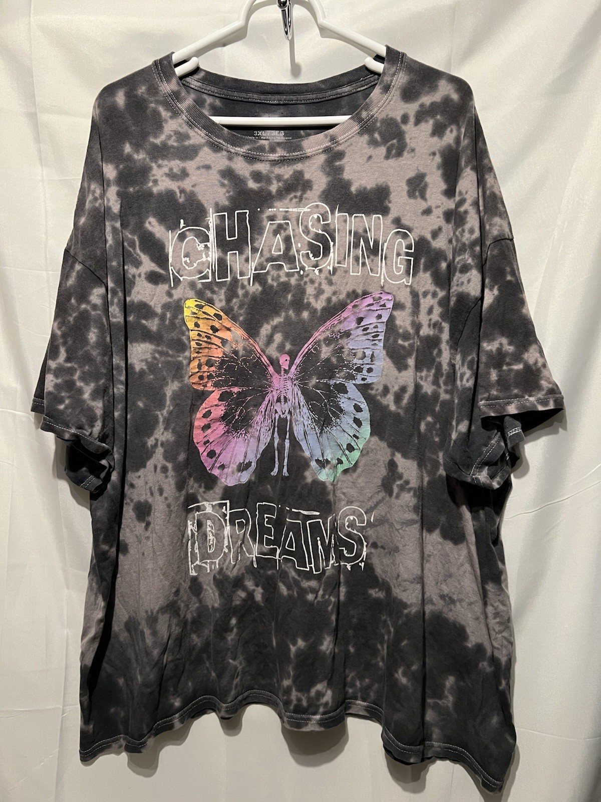 Chasing Dreams Chemistry T-Shirt Sz 3XL Skeleton Butterfly Tie-Dye Rock Tee FLAW