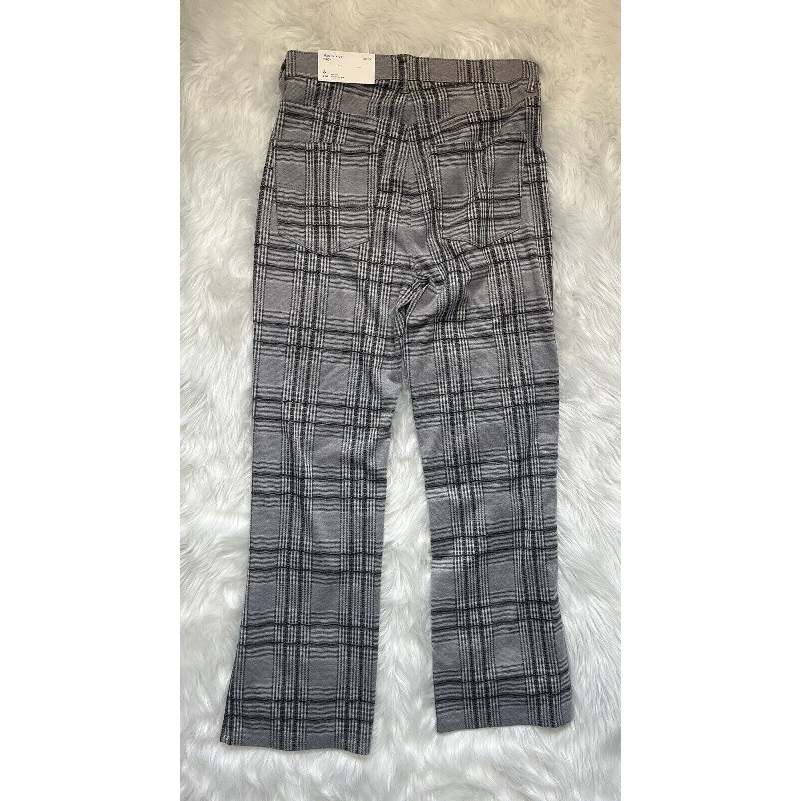 American Eagle Skinny Kick Crop Flare Pants Gray Plaid NWT Size 6 28W Regular